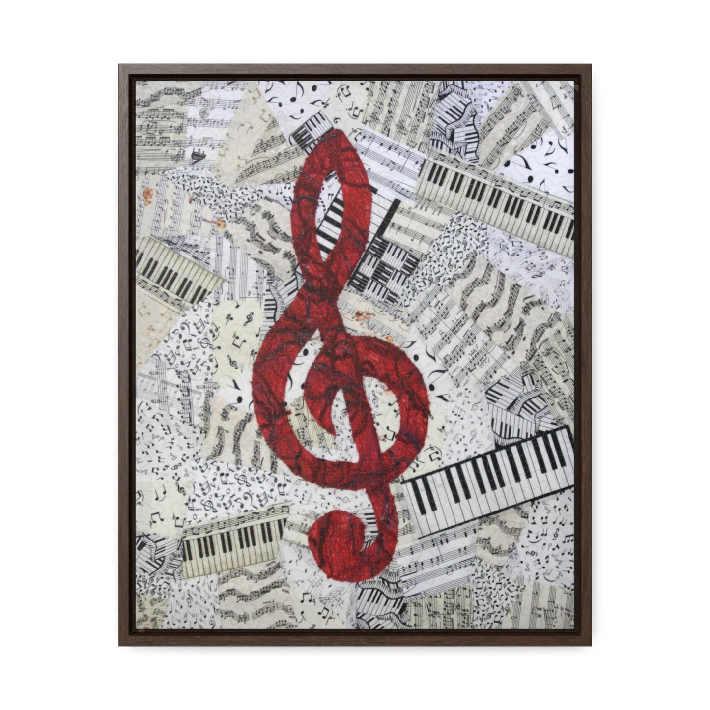 Red Treble Clef Vertical Framed Premium Gallery Wrap Canvas