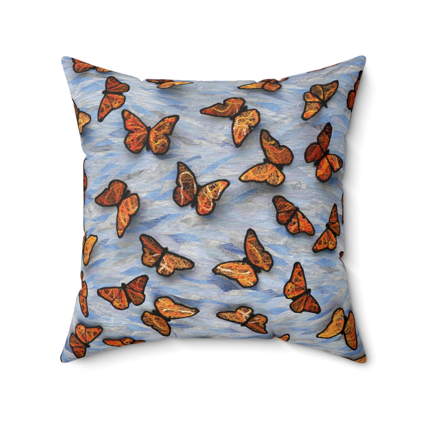 Square Pillow - Fiber Art Fabric Butterflies on a Blue Sky Background