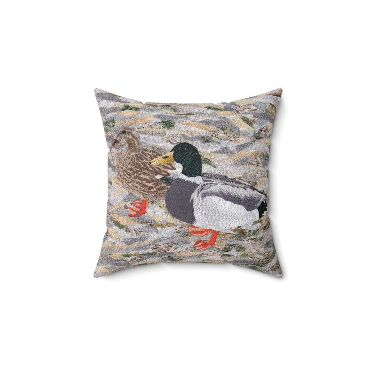 Suburban Wild, Ducks at the Lake Spun Polyester Square Pillow