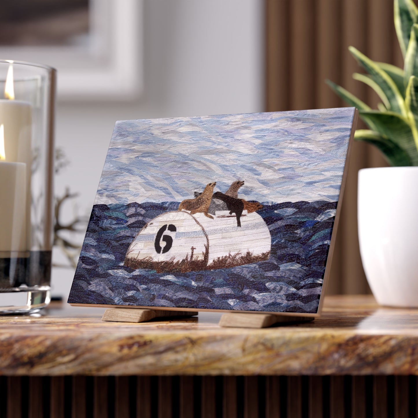 Ceramic Photo Tile - Seals on Buoy Ocean Art Tile - #6 Ocean Avenue
