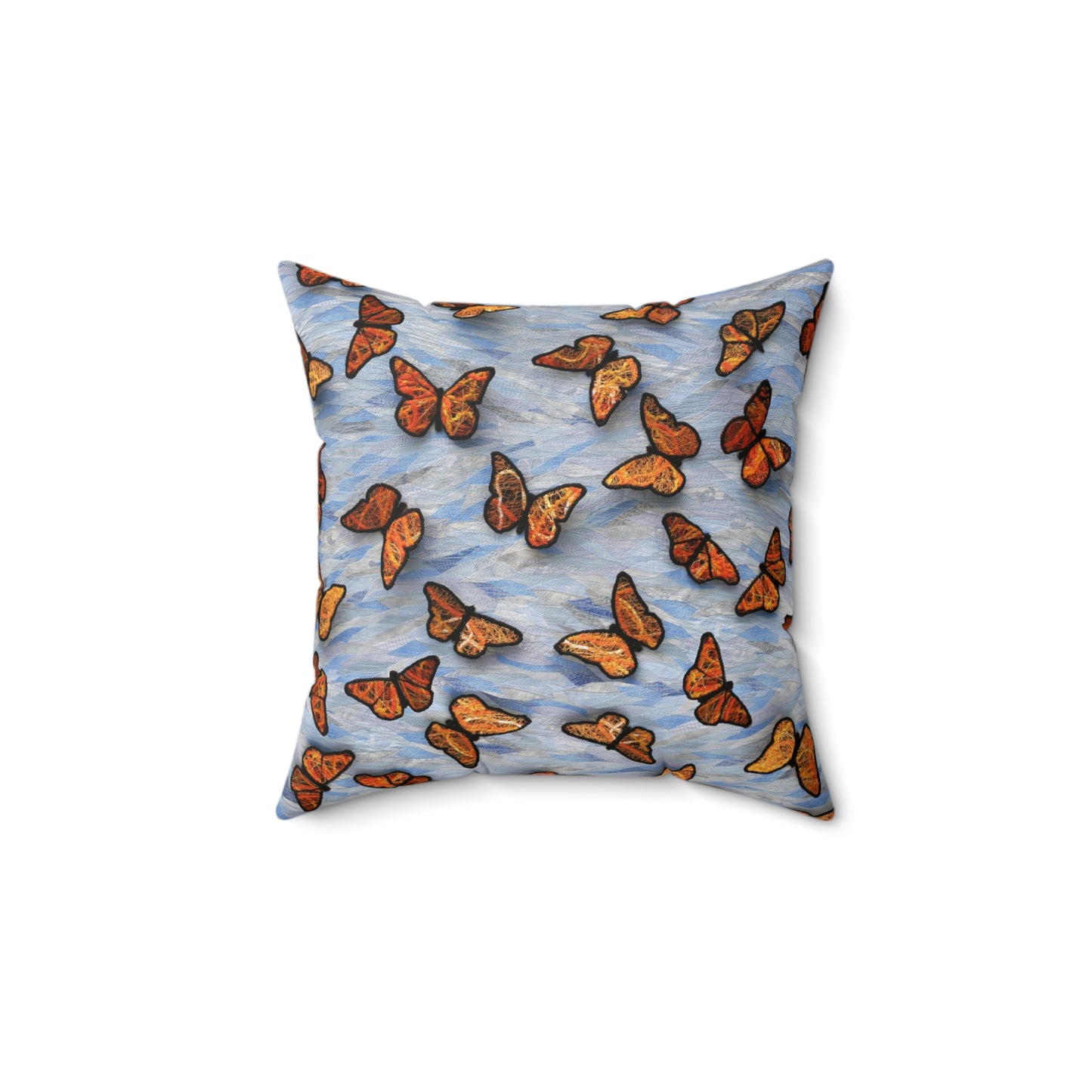 Square Pillow - Fiber Art Fabric Butterflies on a Blue Sky Background