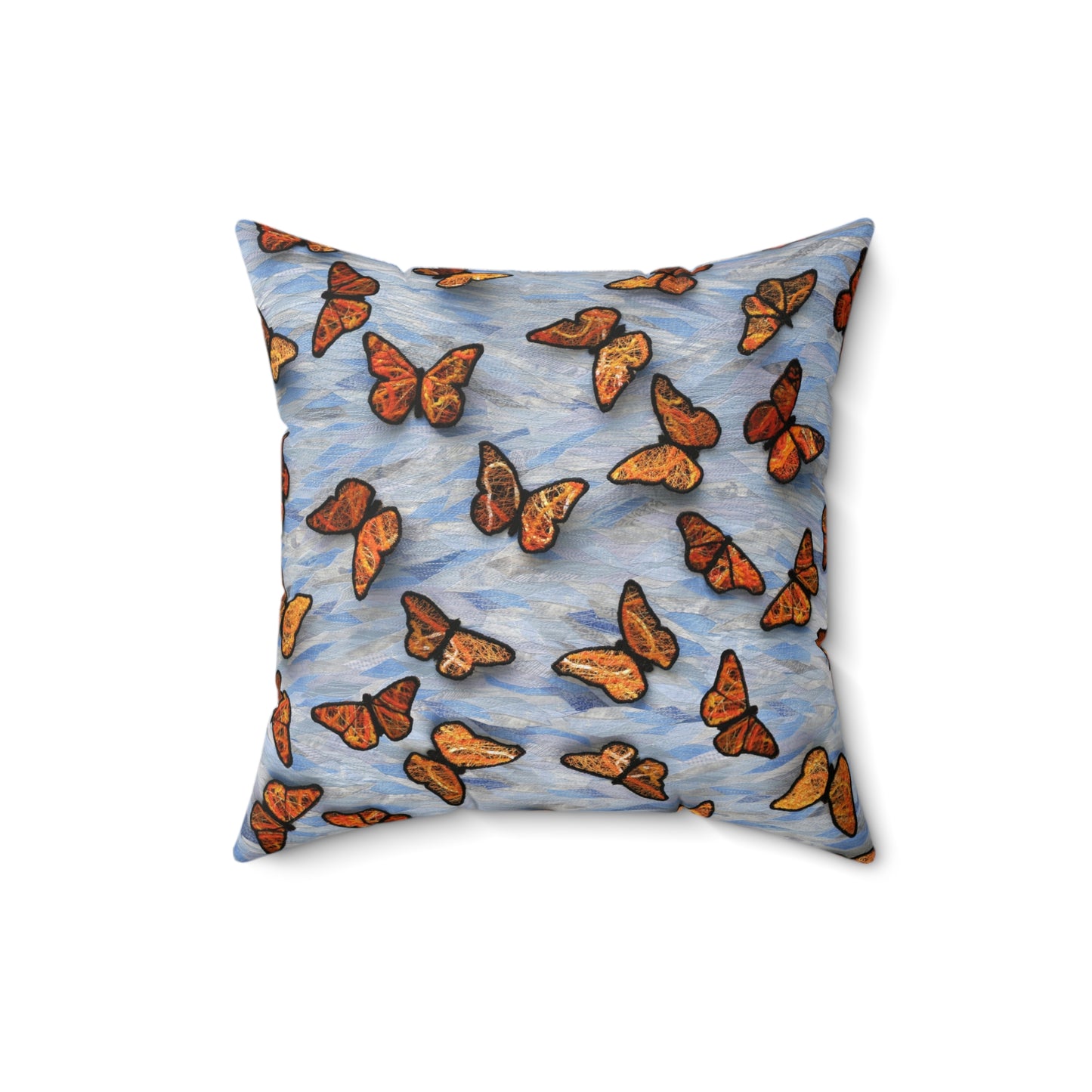 Square Pillow - Fiber Art Fabric Butterflies on a Blue Sky Background
