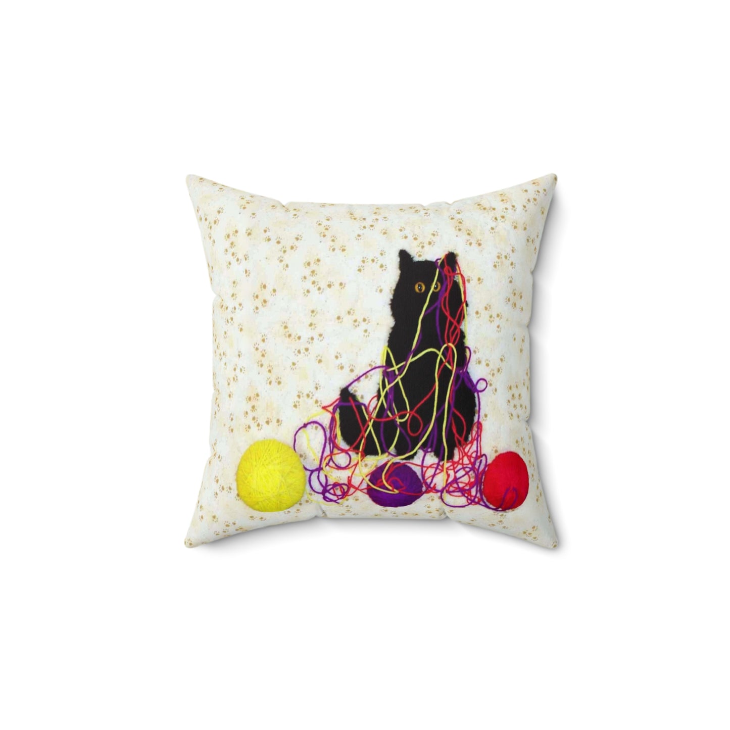"Who, Me?" - Black Cat with Yarn Spun Polyester Square Pillow