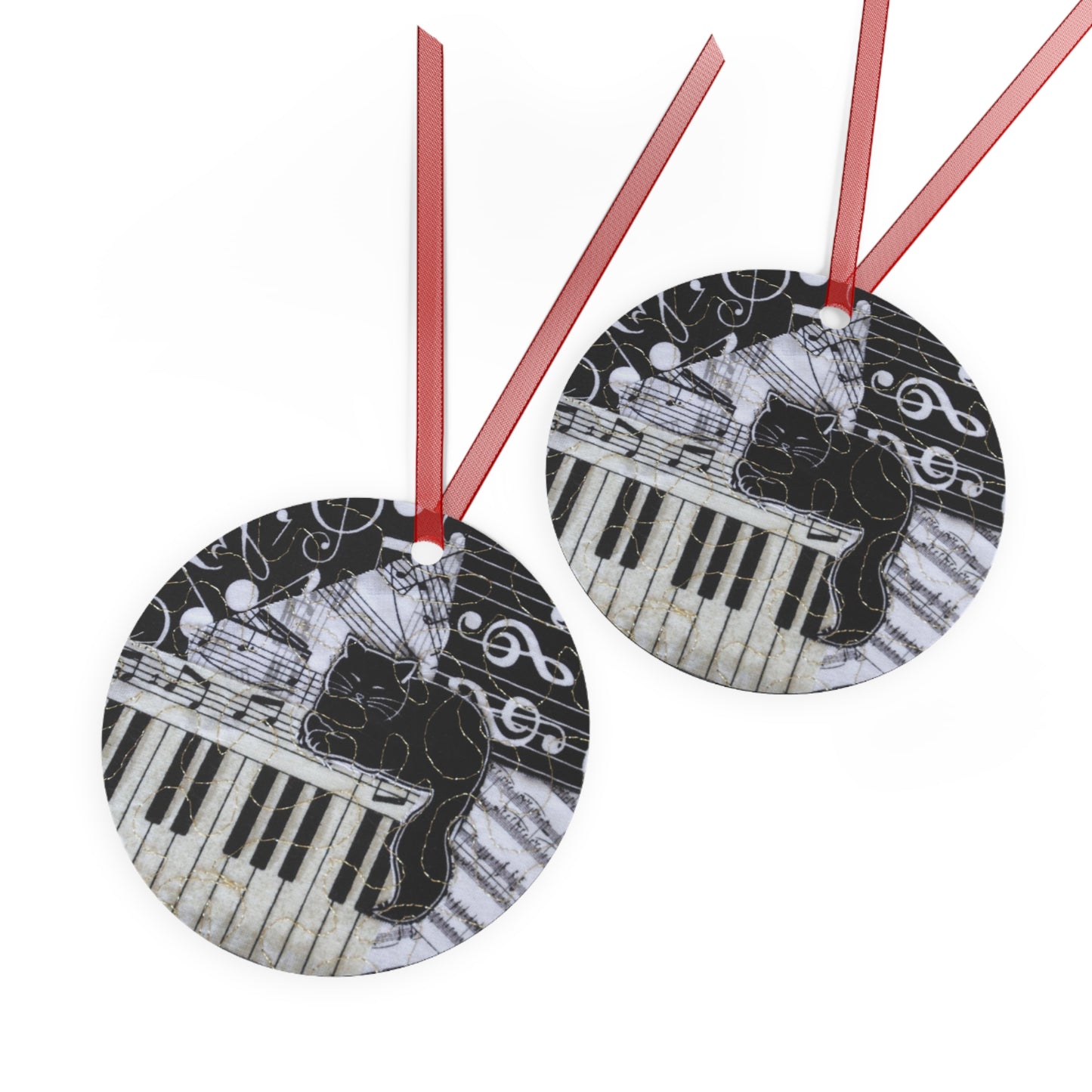 Music Ornament - Black Cat on a keyboard with music notes/music gift