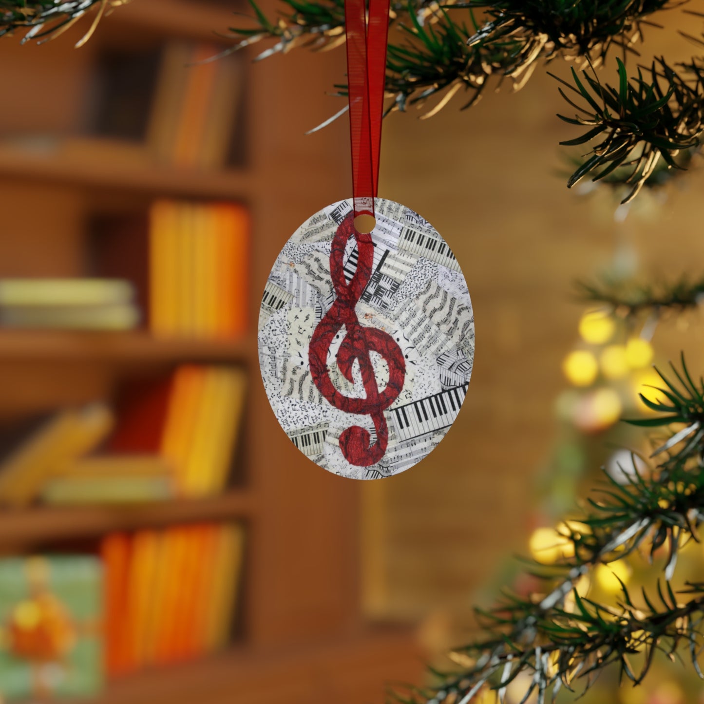 Red Treble Clef Ornament with Musical Notes and Symbols - Perfect Music Room Décor for Music Lovers