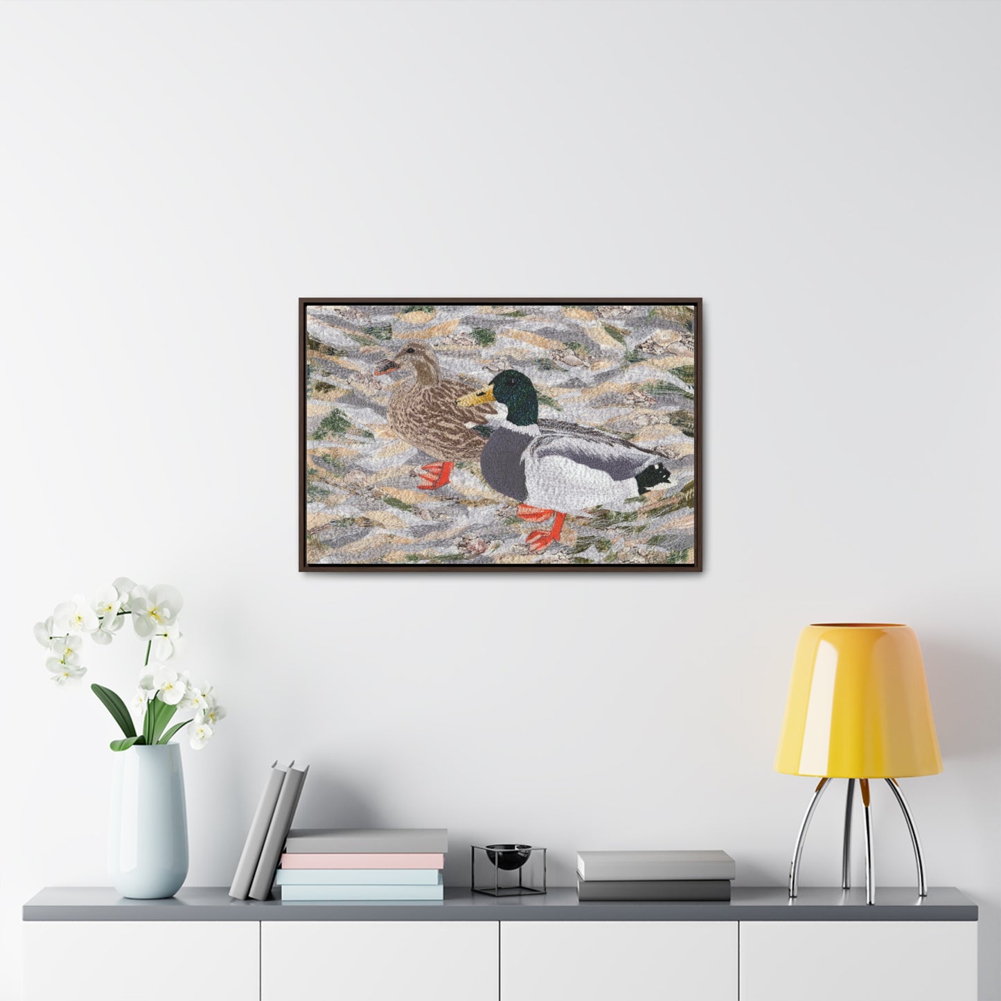 Suburban Wild, Ducks at the Lake Horizontal Framed Premium Gallery Wrap Canvas