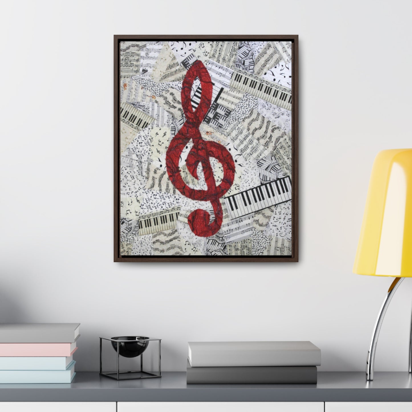 Red Treble Clef Vertical Framed Premium Gallery Wrap Canvas