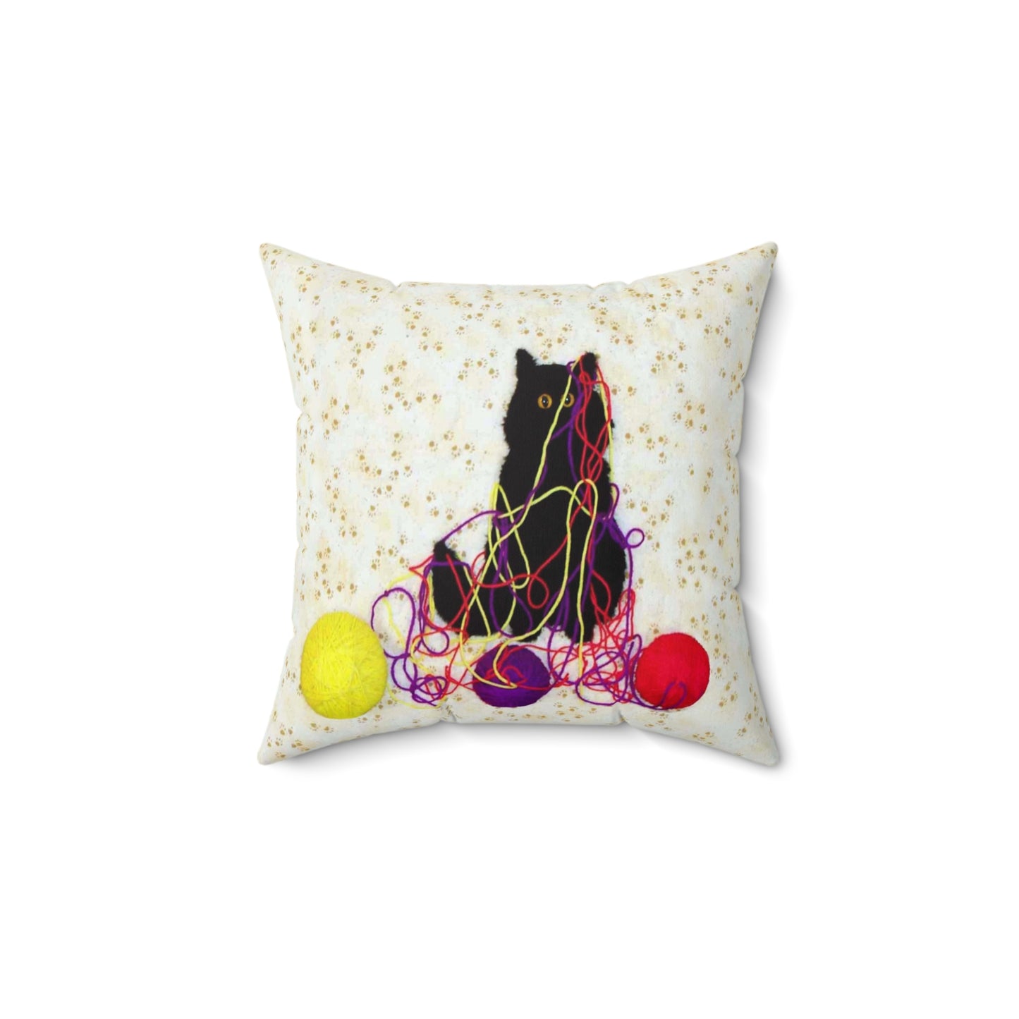 "Who, Me?" - Black Cat with Yarn Spun Polyester Square Pillow