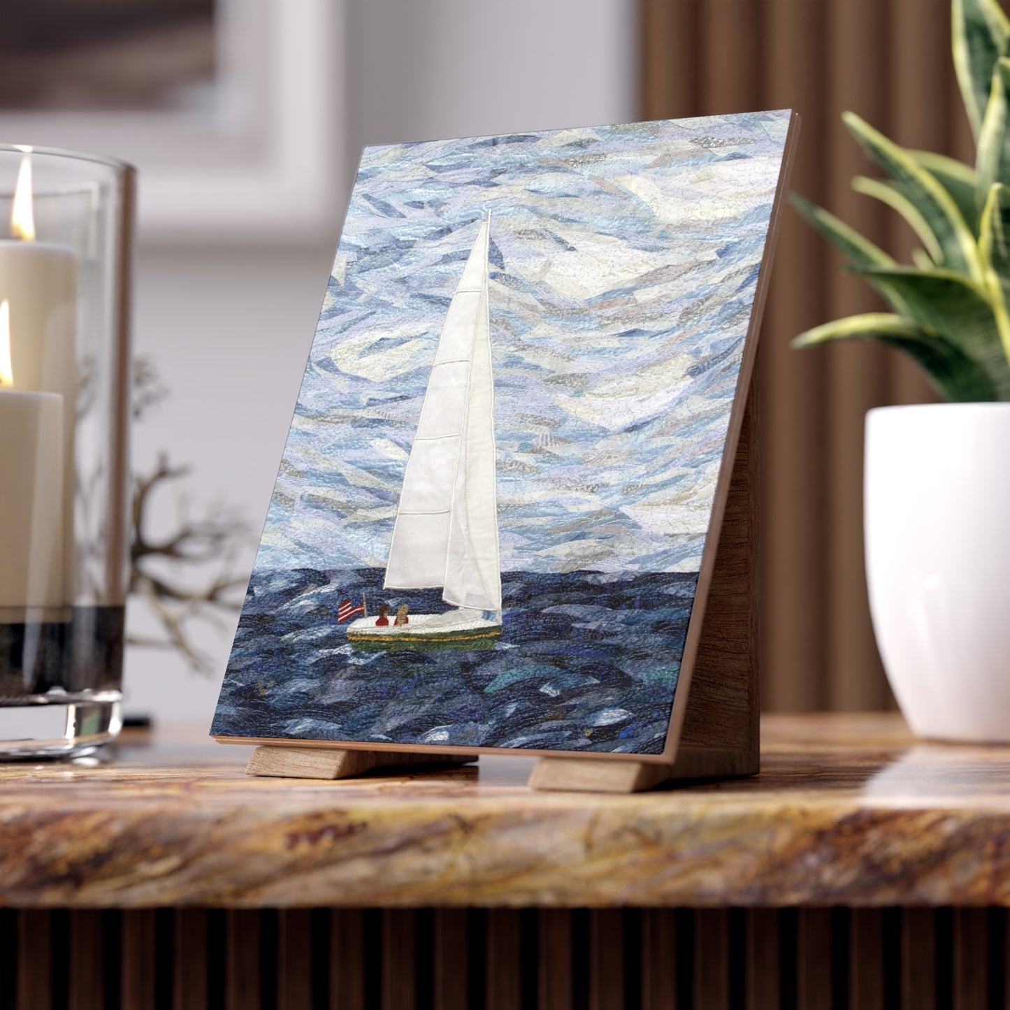 Sailboat Ceramic Photo Tile – Nautical Wall Art Gift - "Perfect Day"