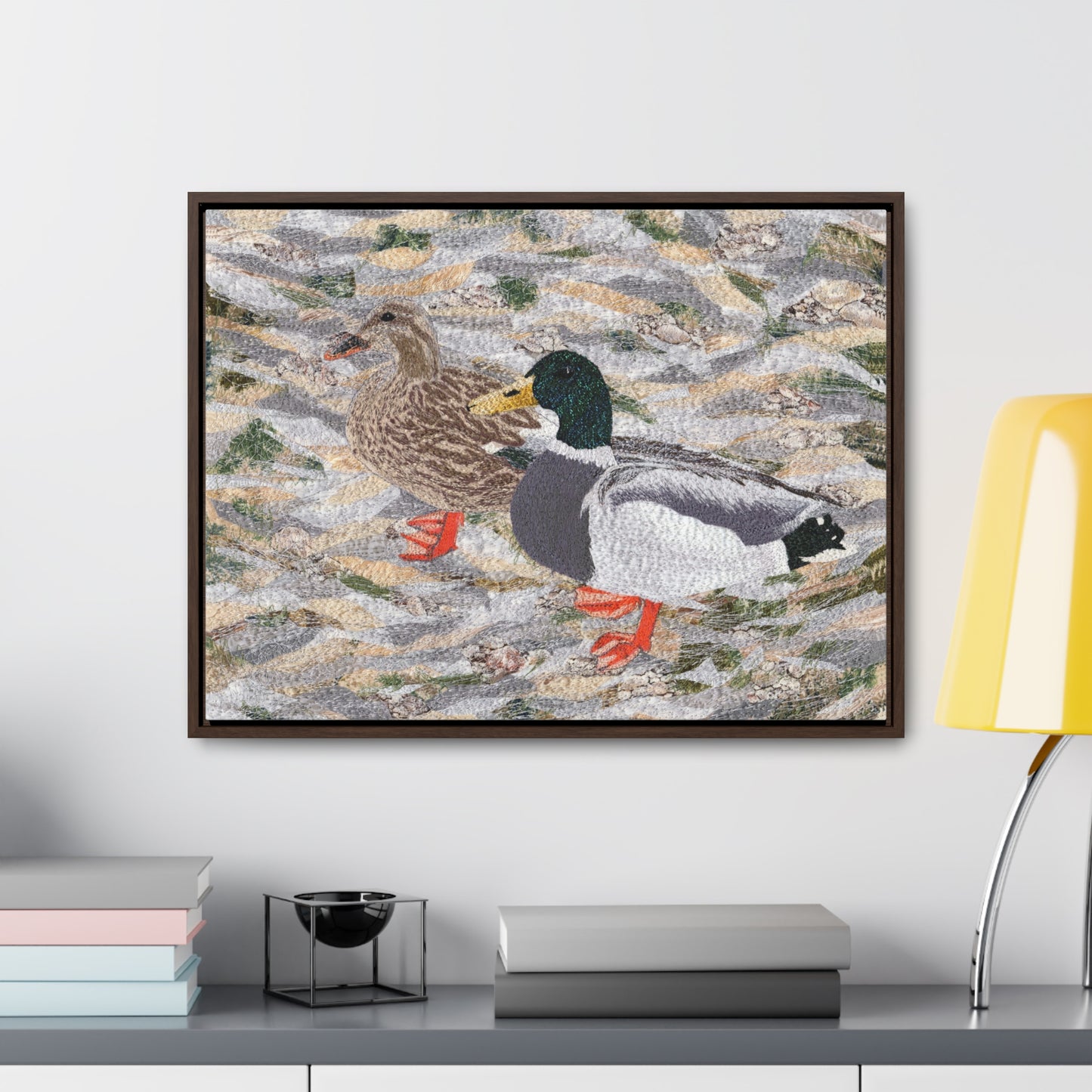 Suburban Wild, Ducks at the Lake Horizontal Framed Premium Gallery Wrap Canvas