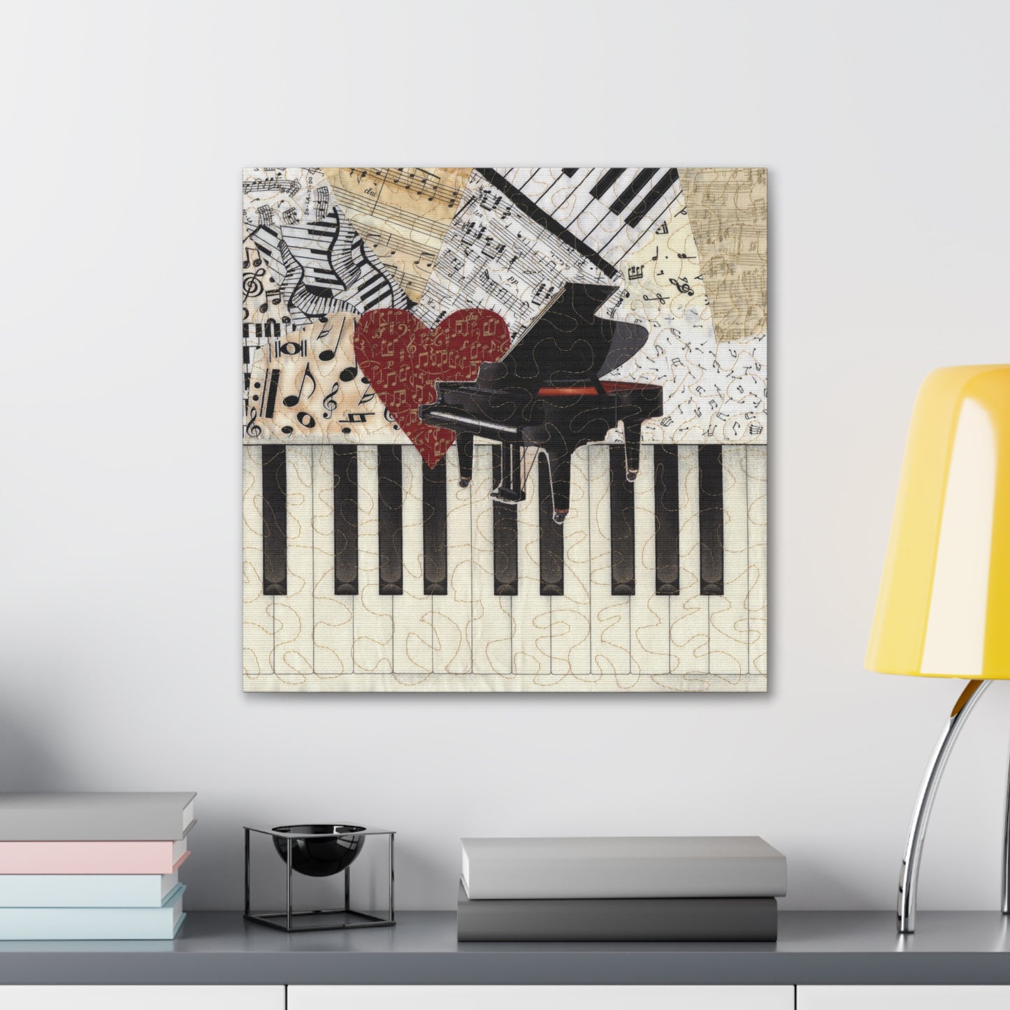 Grand Piano with Heart and Music Gallery Wrap Canvas