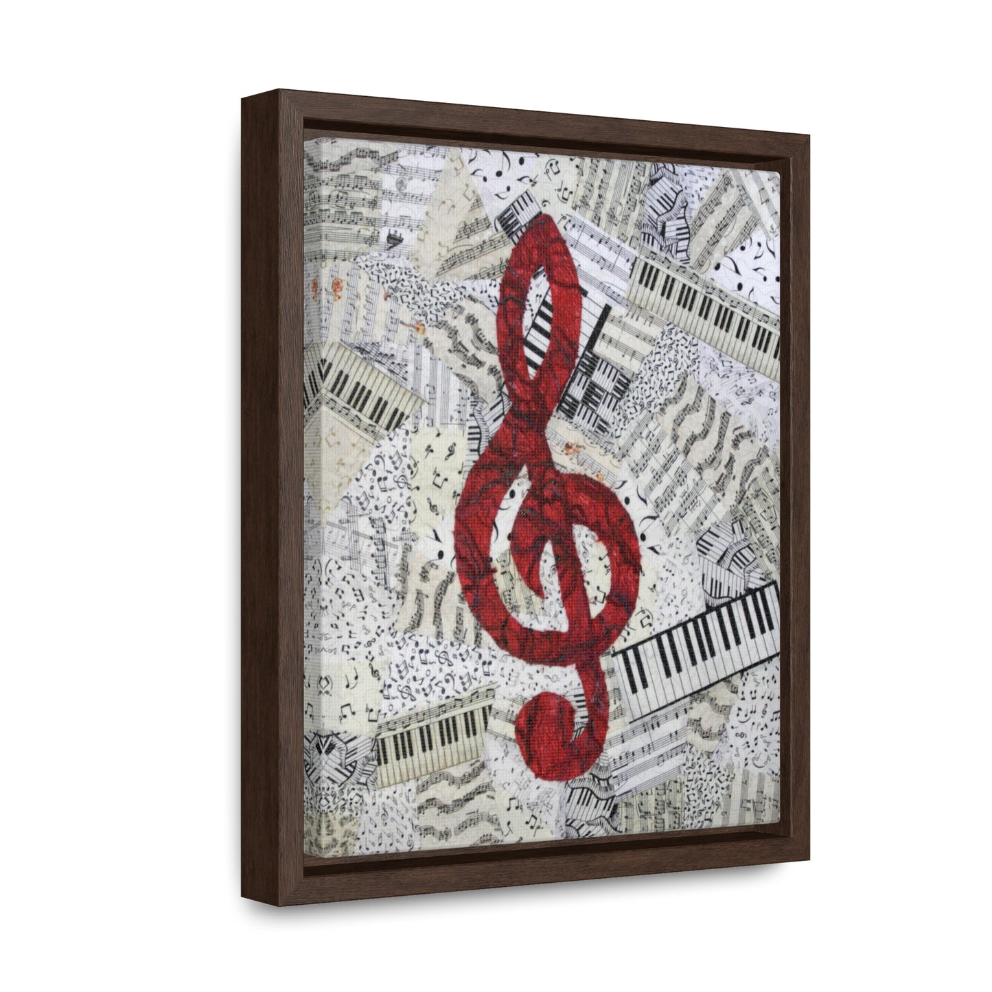 Red Treble Clef Vertical Framed Premium Gallery Wrap Canvas
