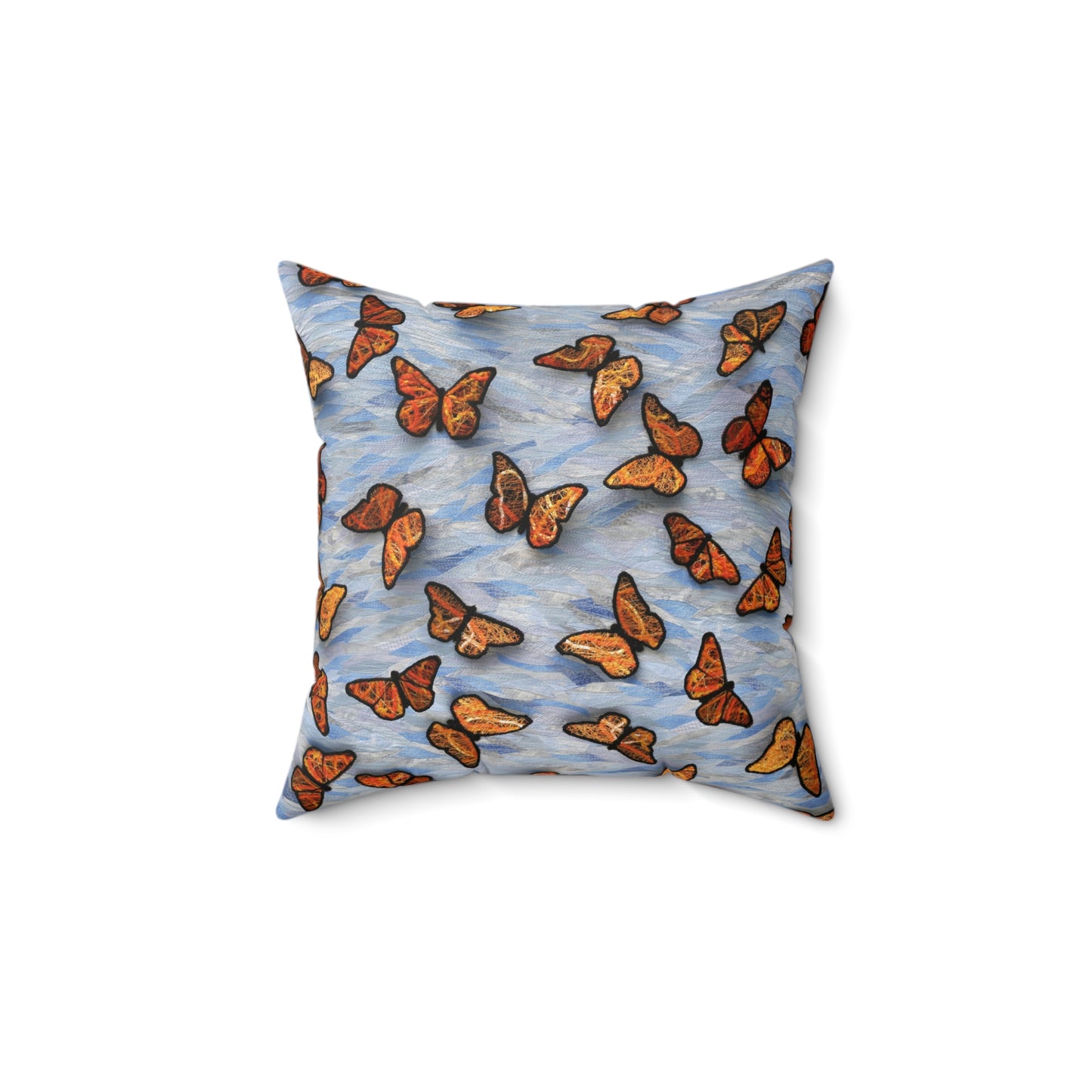 Square Pillow - Fiber Art Fabric Butterflies on a Blue Sky Background