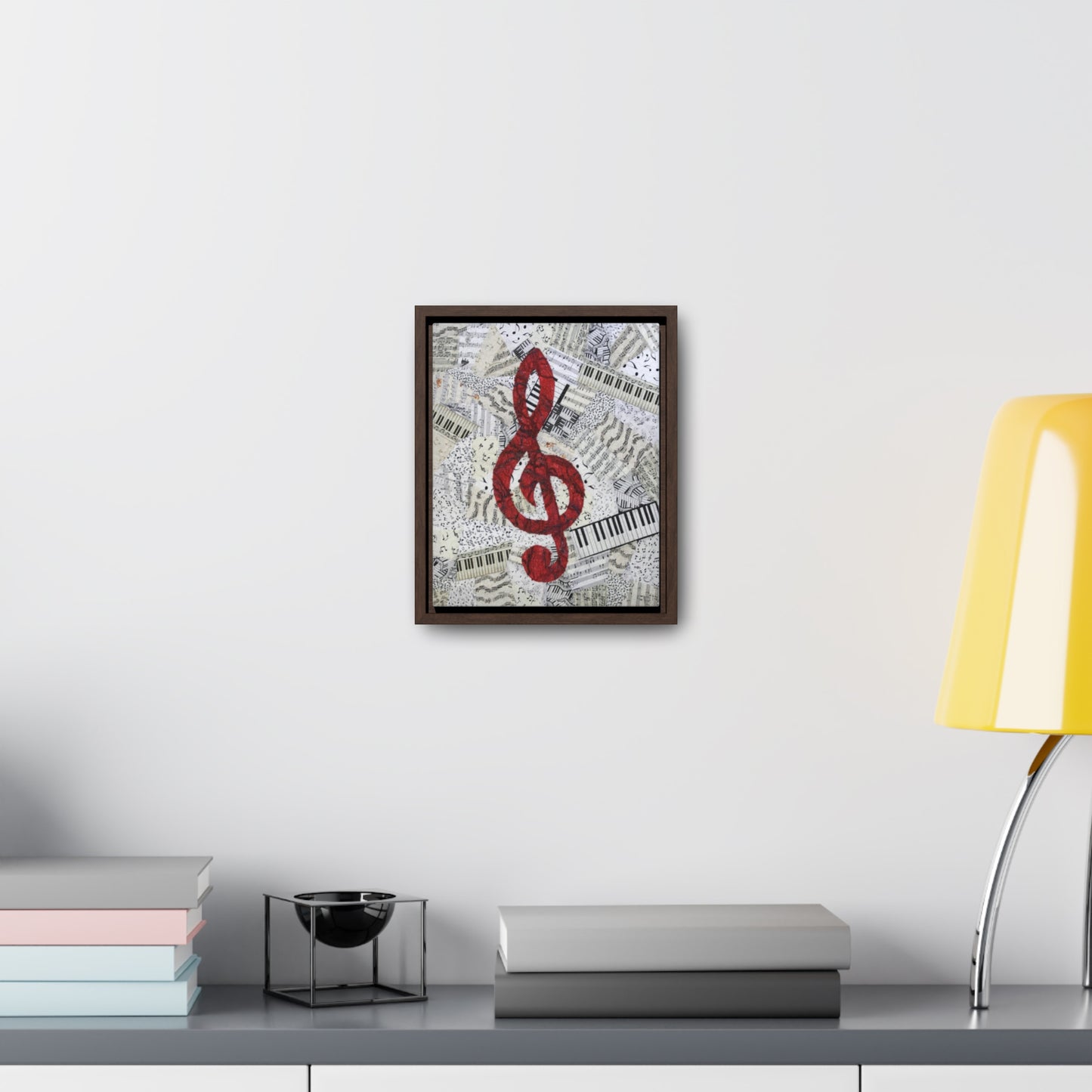 Red Treble Clef Vertical Framed Premium Gallery Wrap Canvas