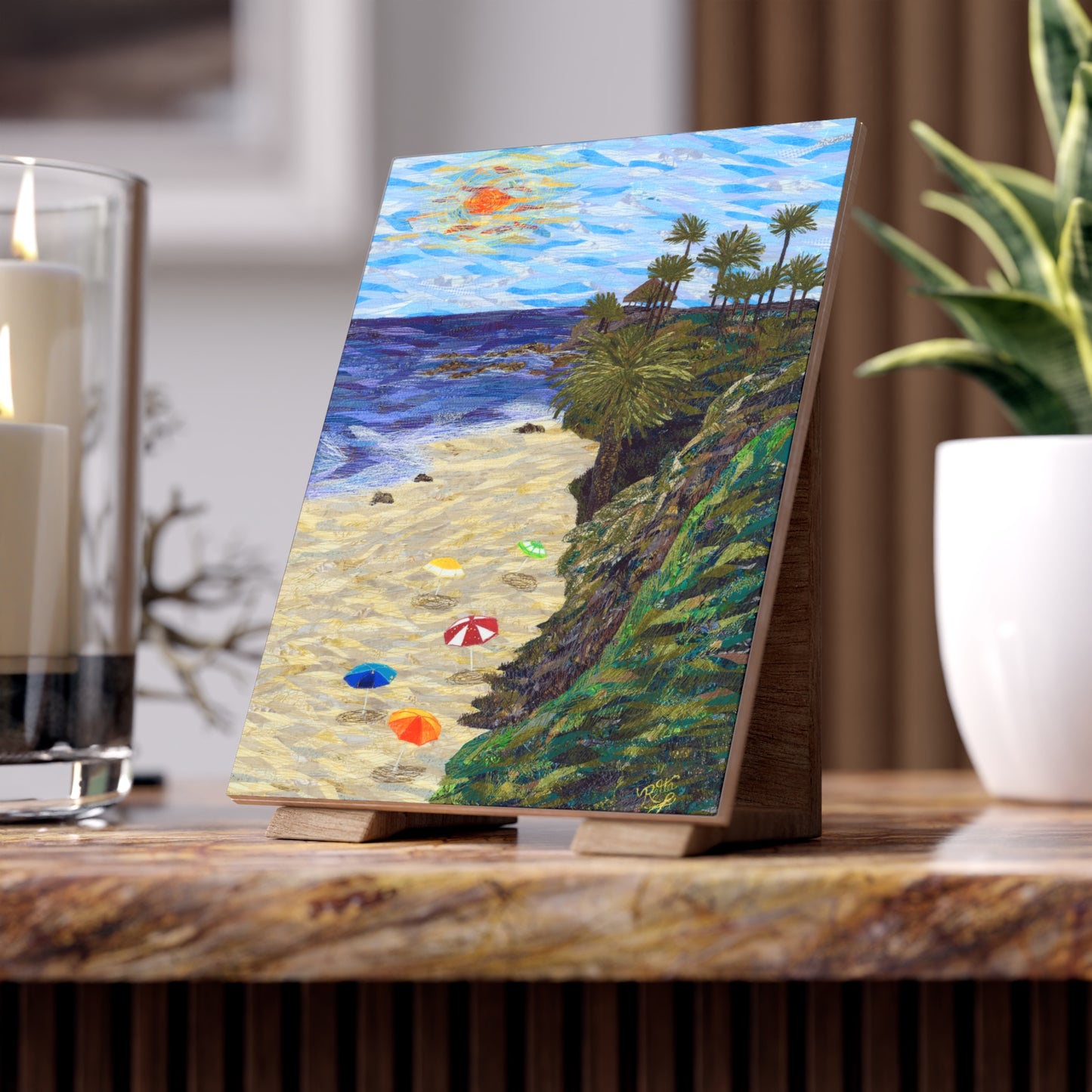 Laguna Beach Cliff Ceramic Photo Tile - Coastal Sunset Scene