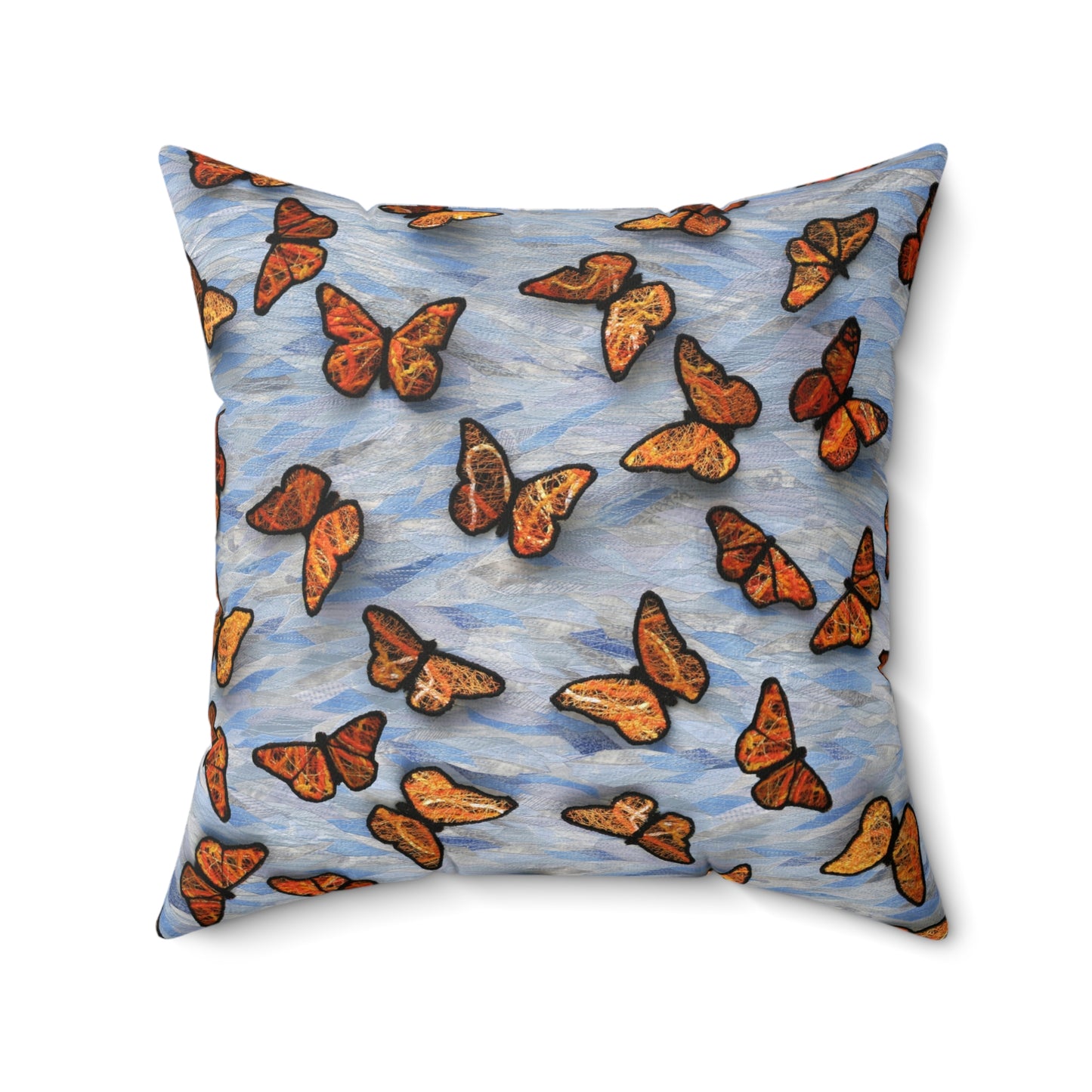 Square Pillow - Fiber Art Fabric Butterflies on a Blue Sky Background