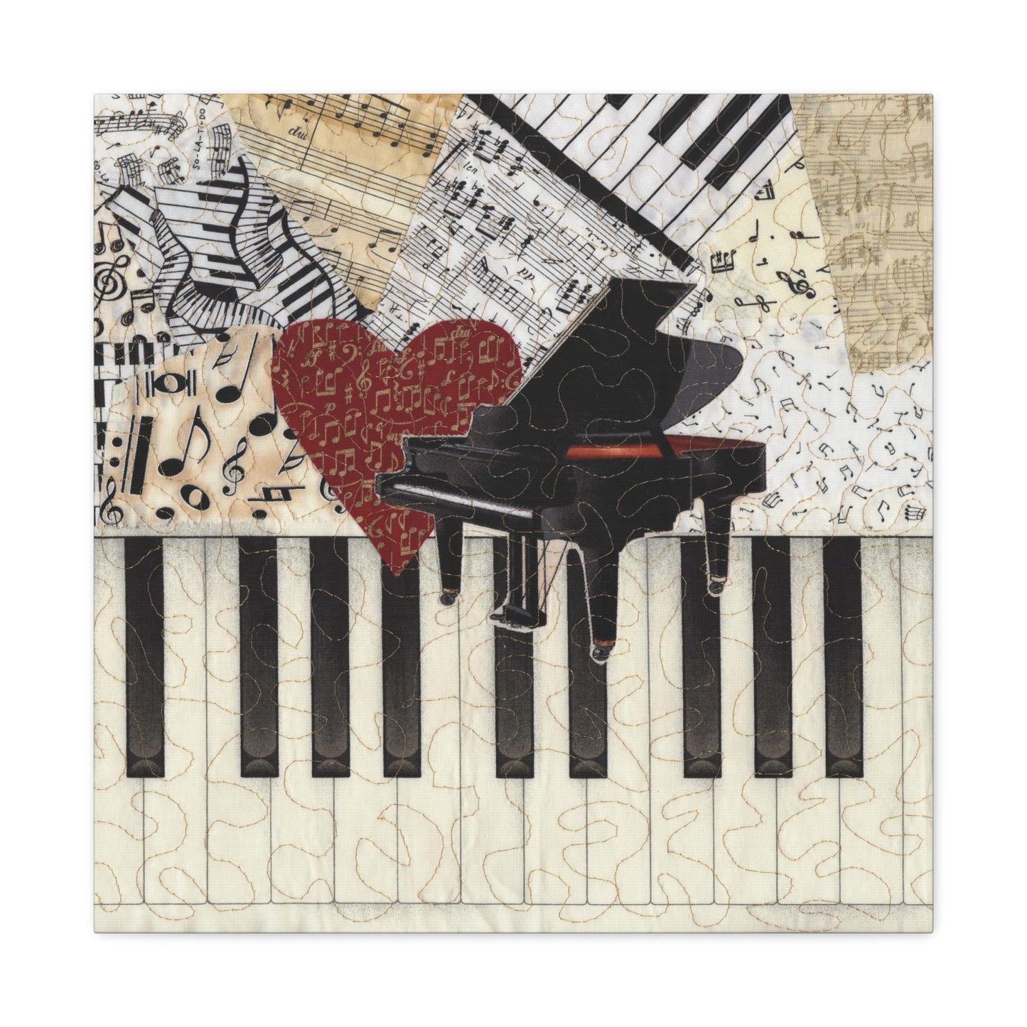 Grand Piano with Heart and Music Gallery Wrap Canvas