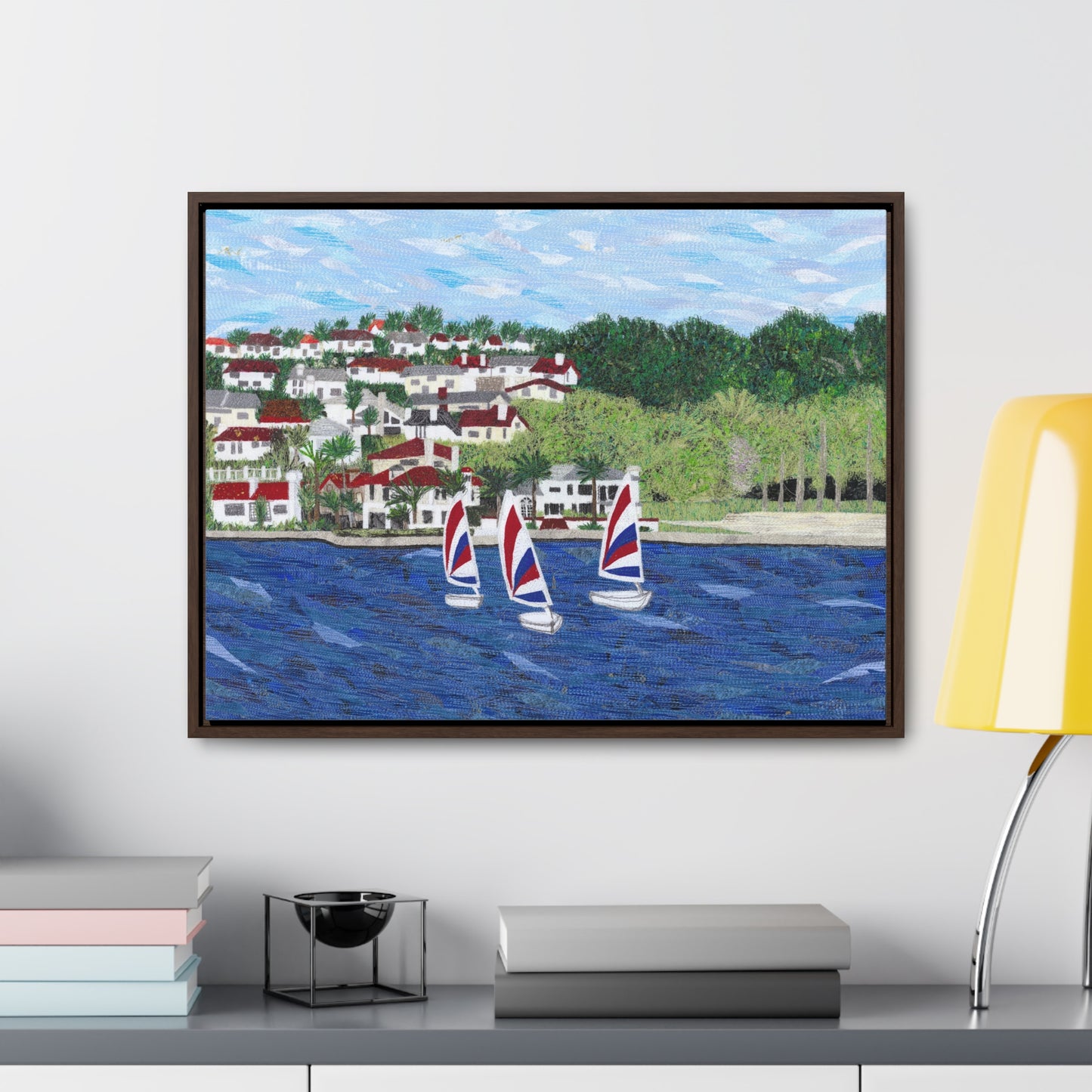 Sailing Lessons, Lake Mission Viejo Horizontal Framed Premium Gallery Wrap Canvas