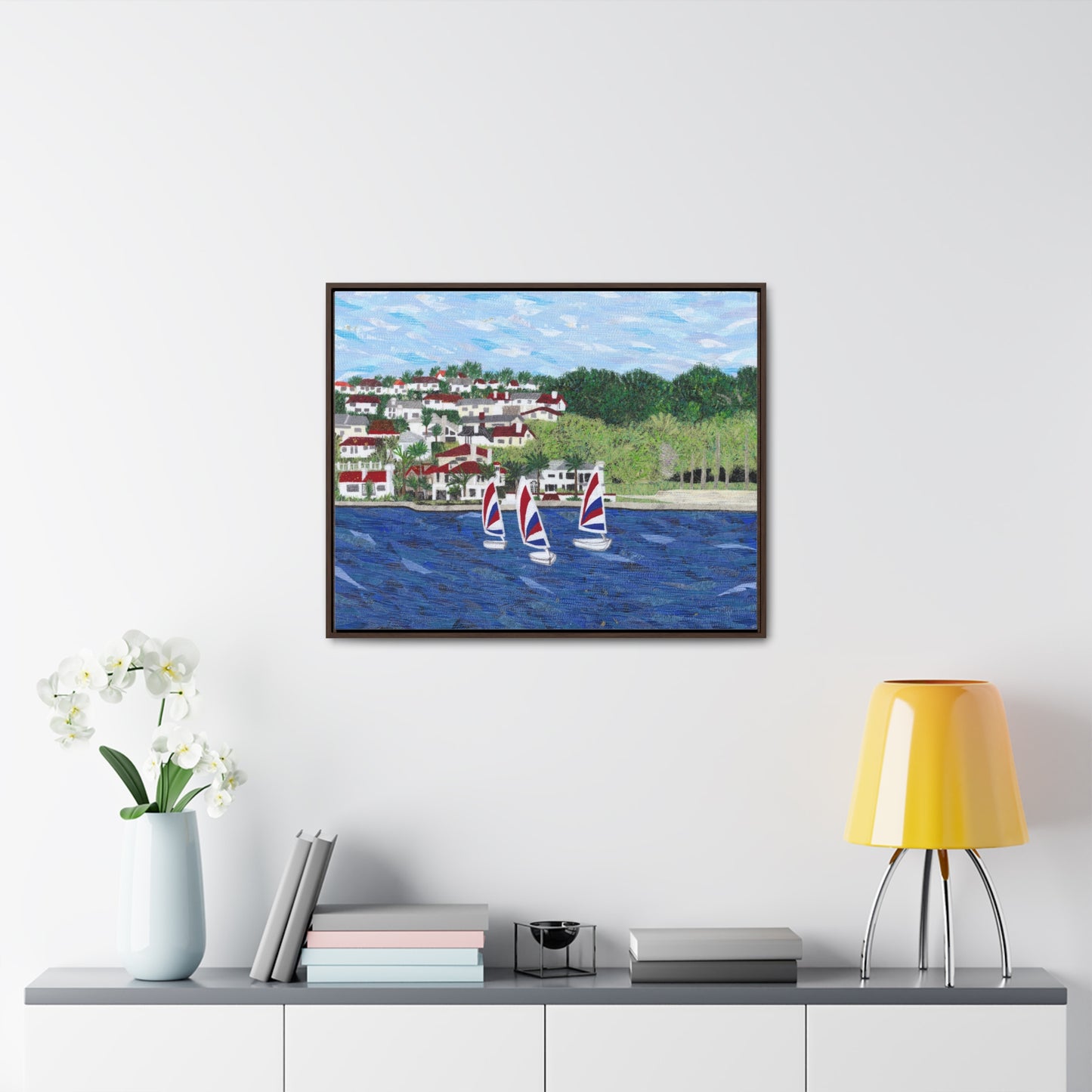 Sailing Lessons, Lake Mission Viejo Horizontal Framed Premium Gallery Wrap Canvas