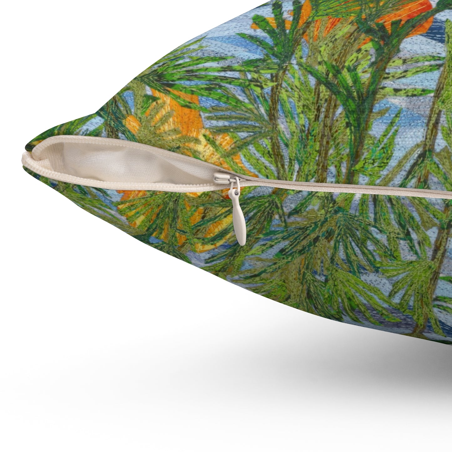 Square Pillow - California Poppies Fiber Art Thread Painting
