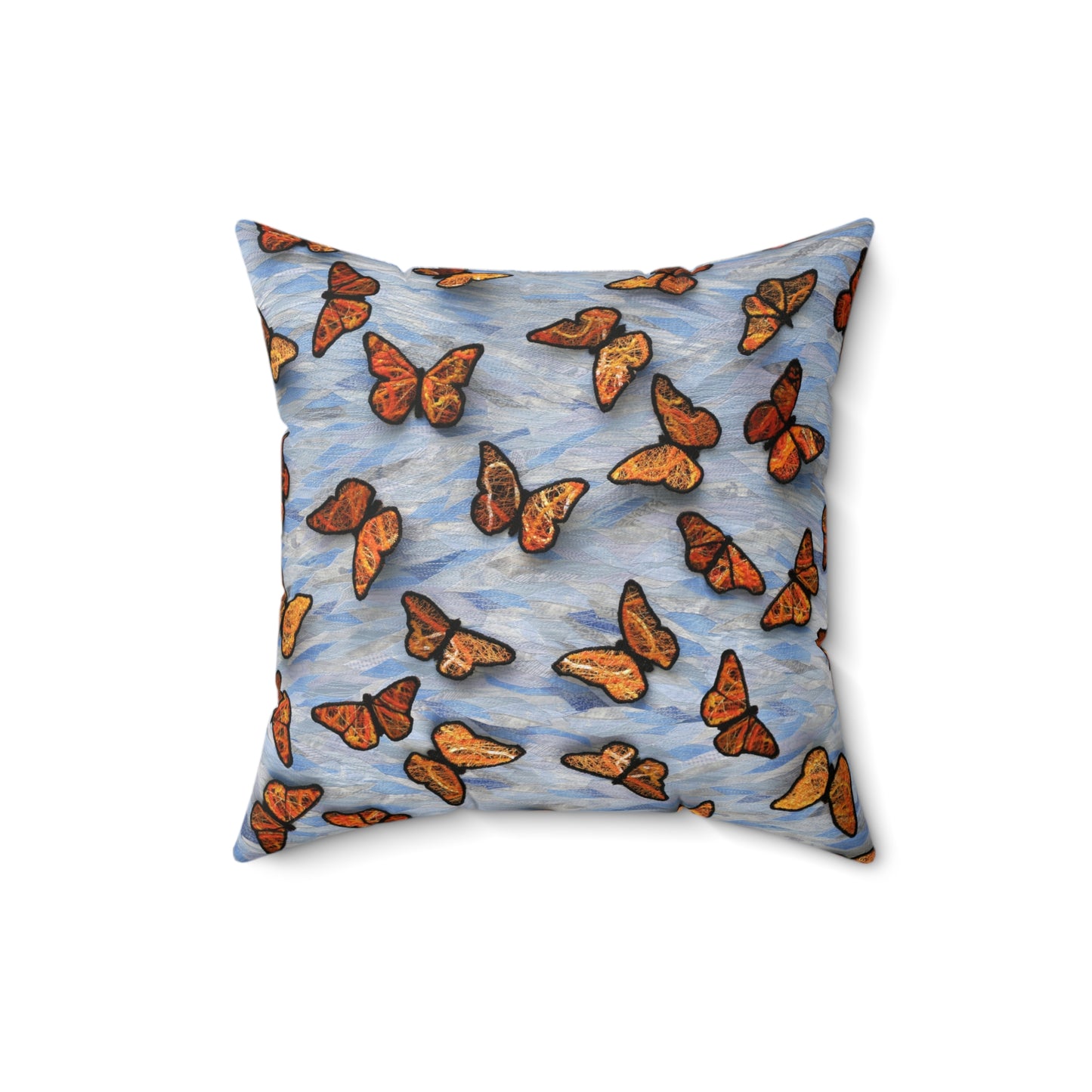 Square Pillow - Fiber Art Fabric Butterflies on a Blue Sky Background
