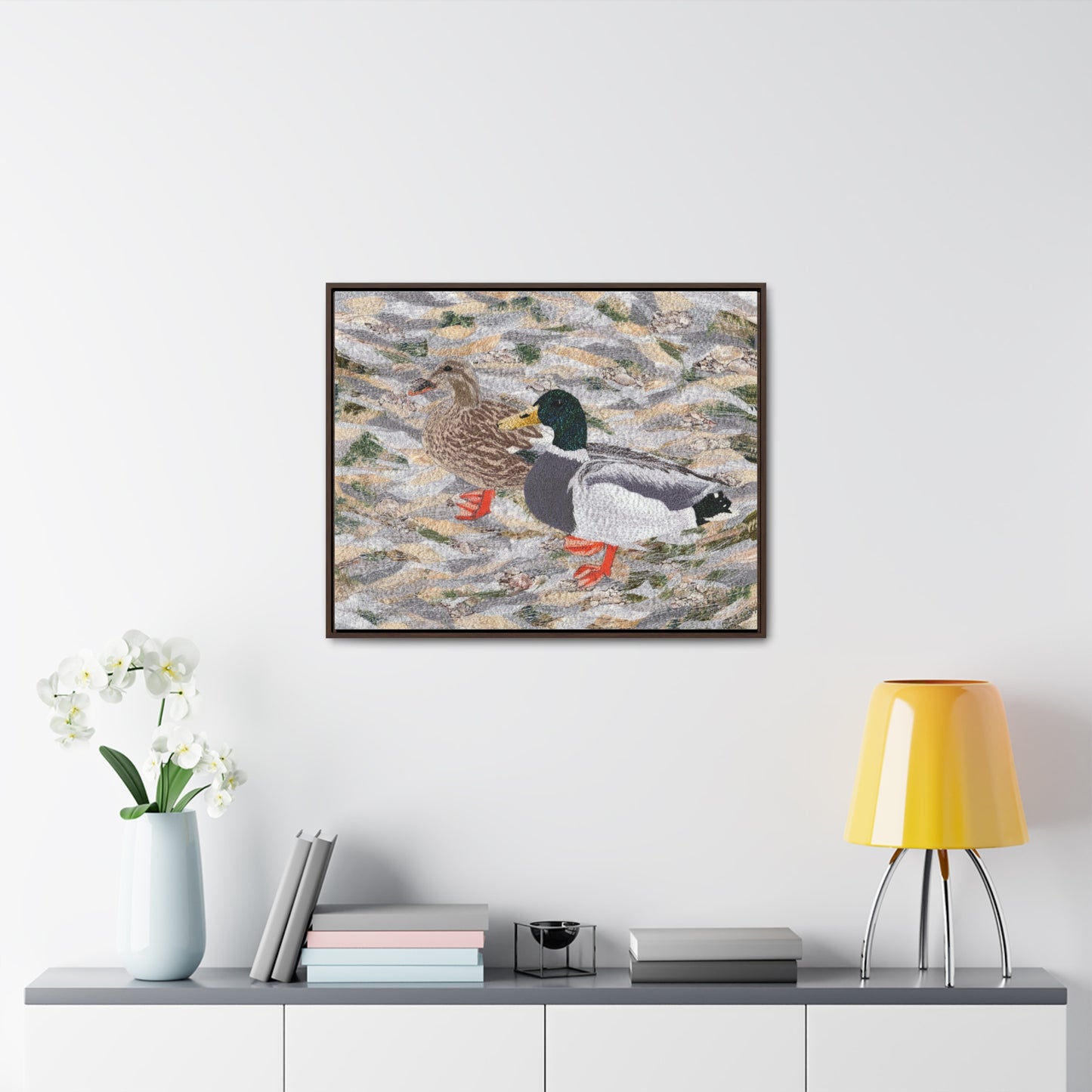 Suburban Wild, Ducks at the Lake Horizontal Framed Premium Gallery Wrap Canvas