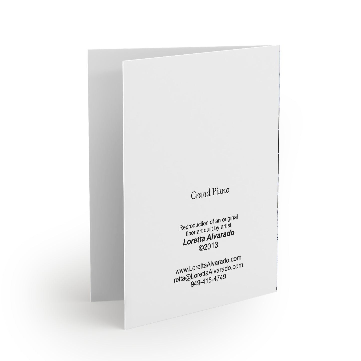 Back of the Greeting card with brown grand piano