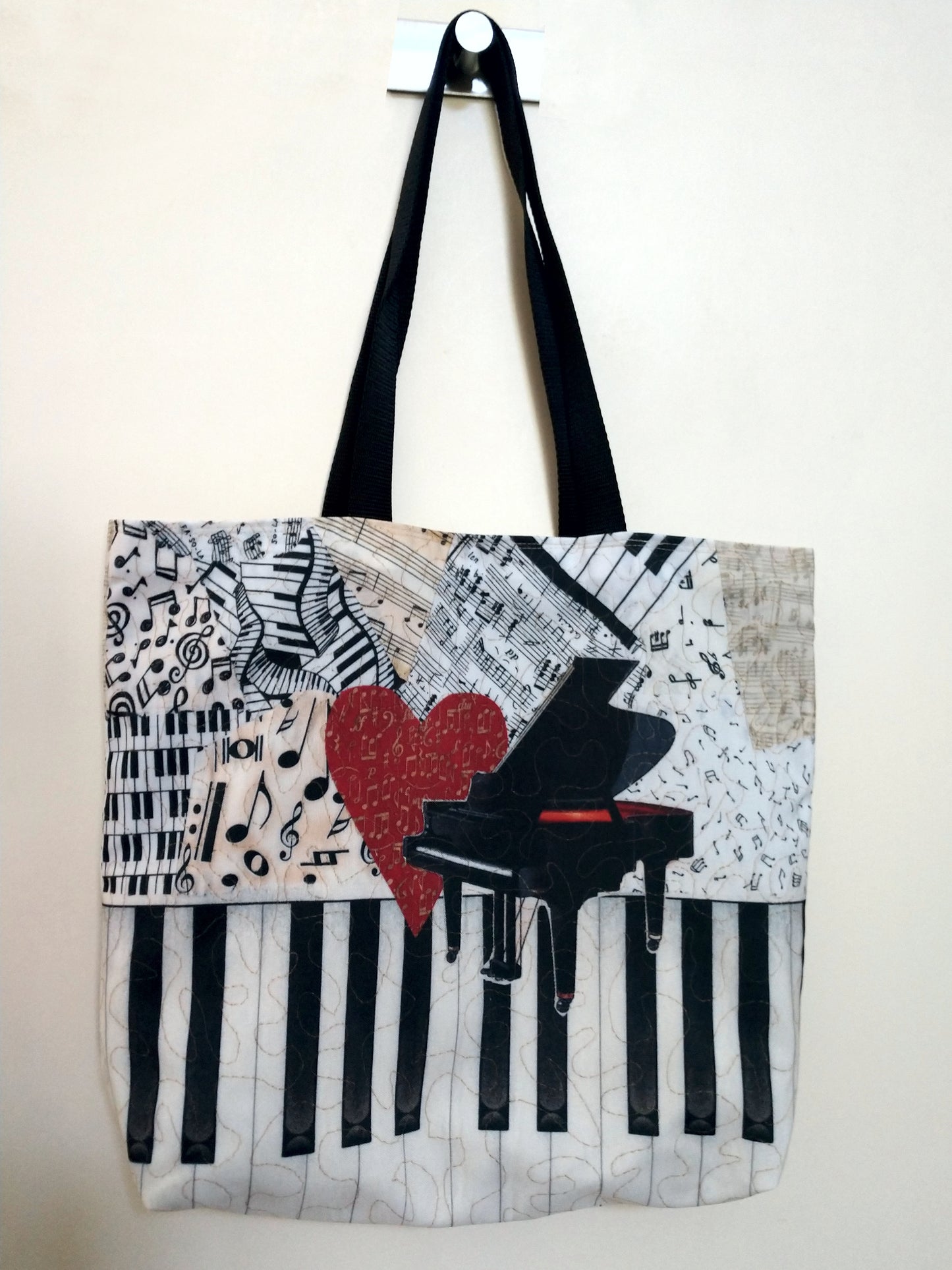 Piano with Heart Reversible Tote Bag