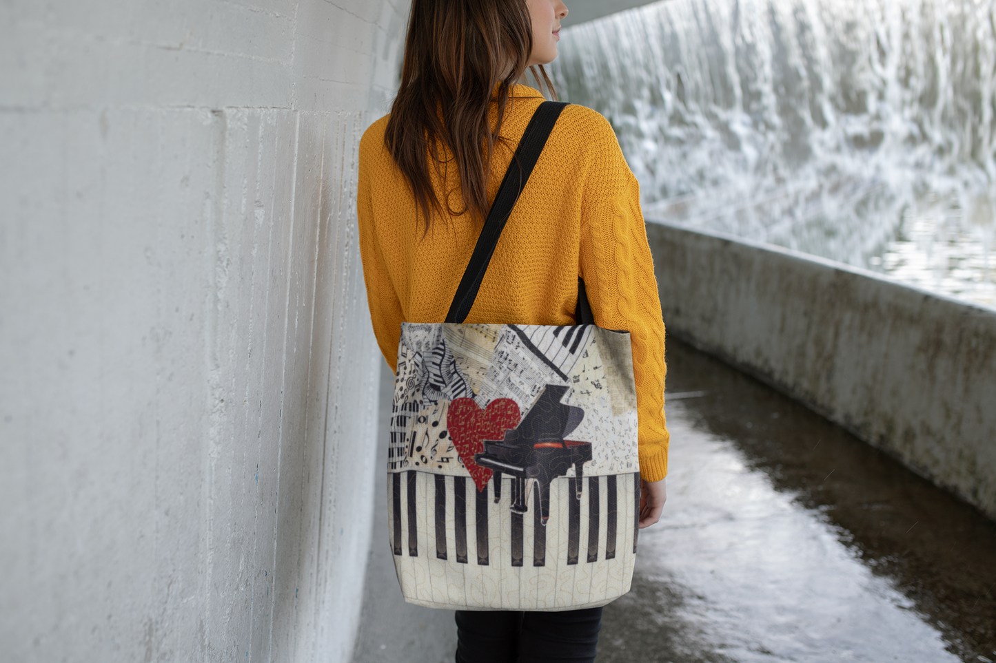 Piano with Heart Reversible Tote Bag