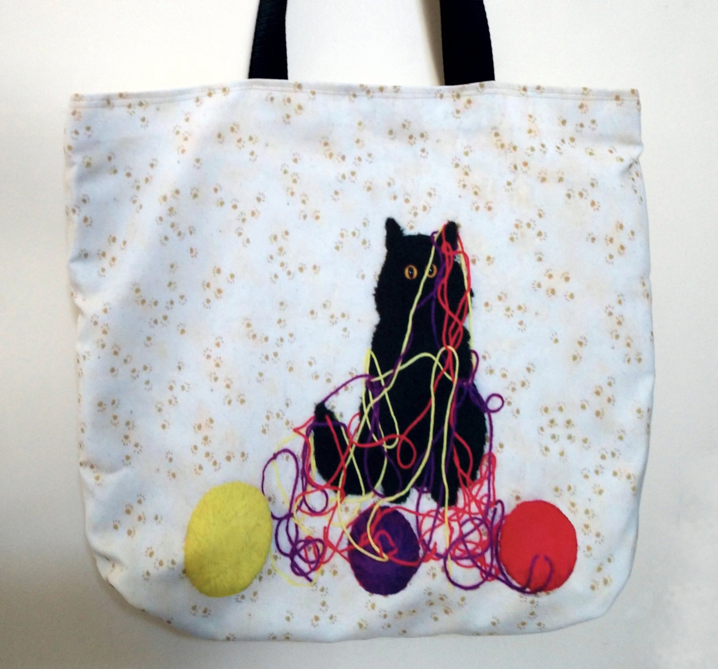 Black Cat with Yarn Reversible Tote Bag