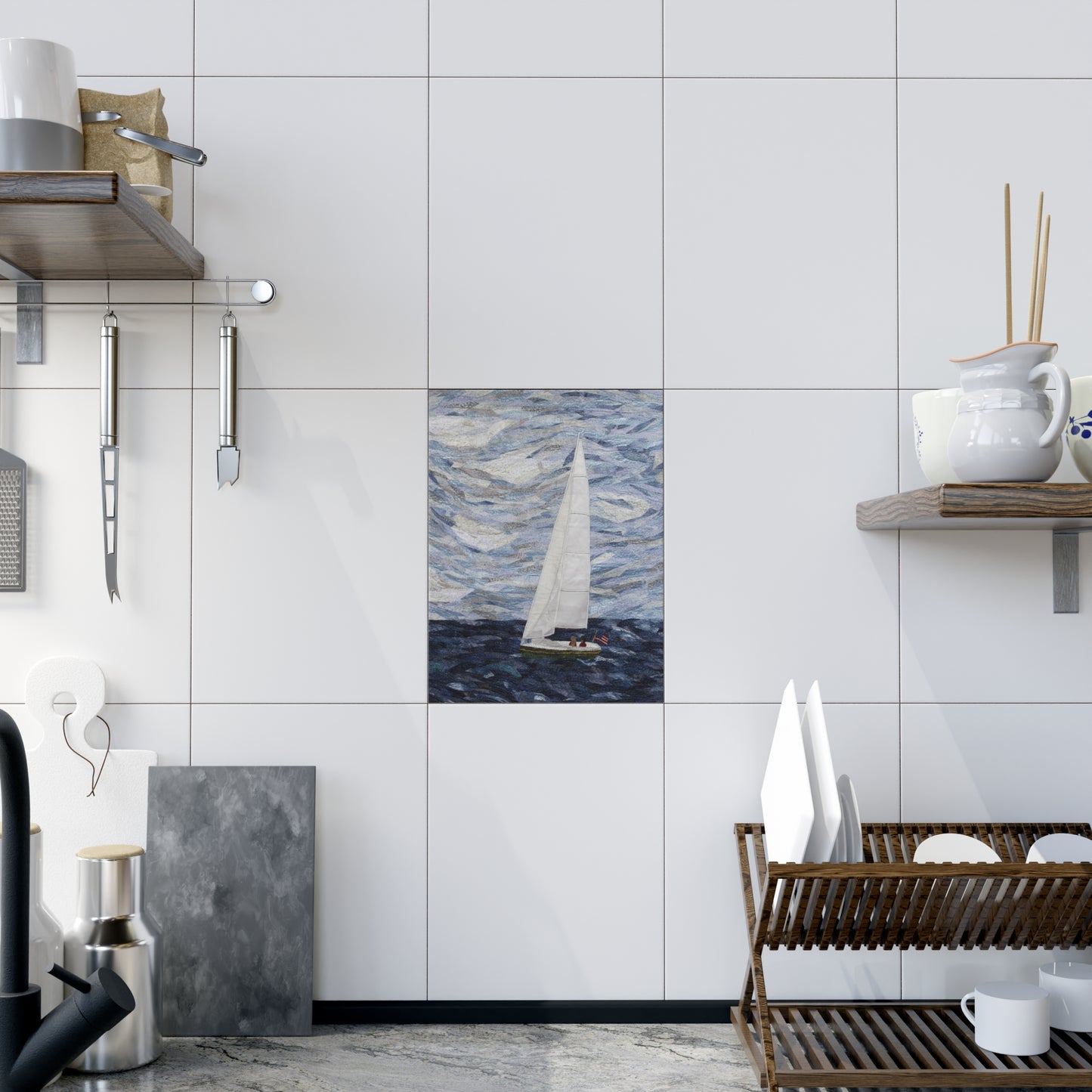 Sailboat Ceramic Photo Tile – Nautical Wall Art Gift - "Perfect Day" reverse