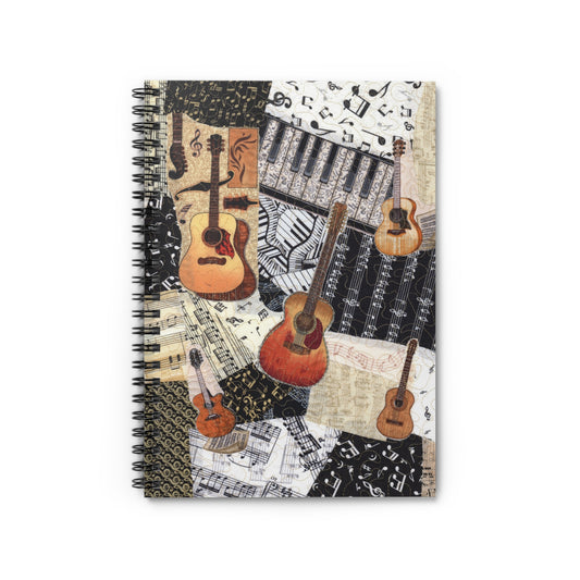 Music Lover Ruled Line Spiral Notebook with Assorted Acoustic Guitars Musician Gift