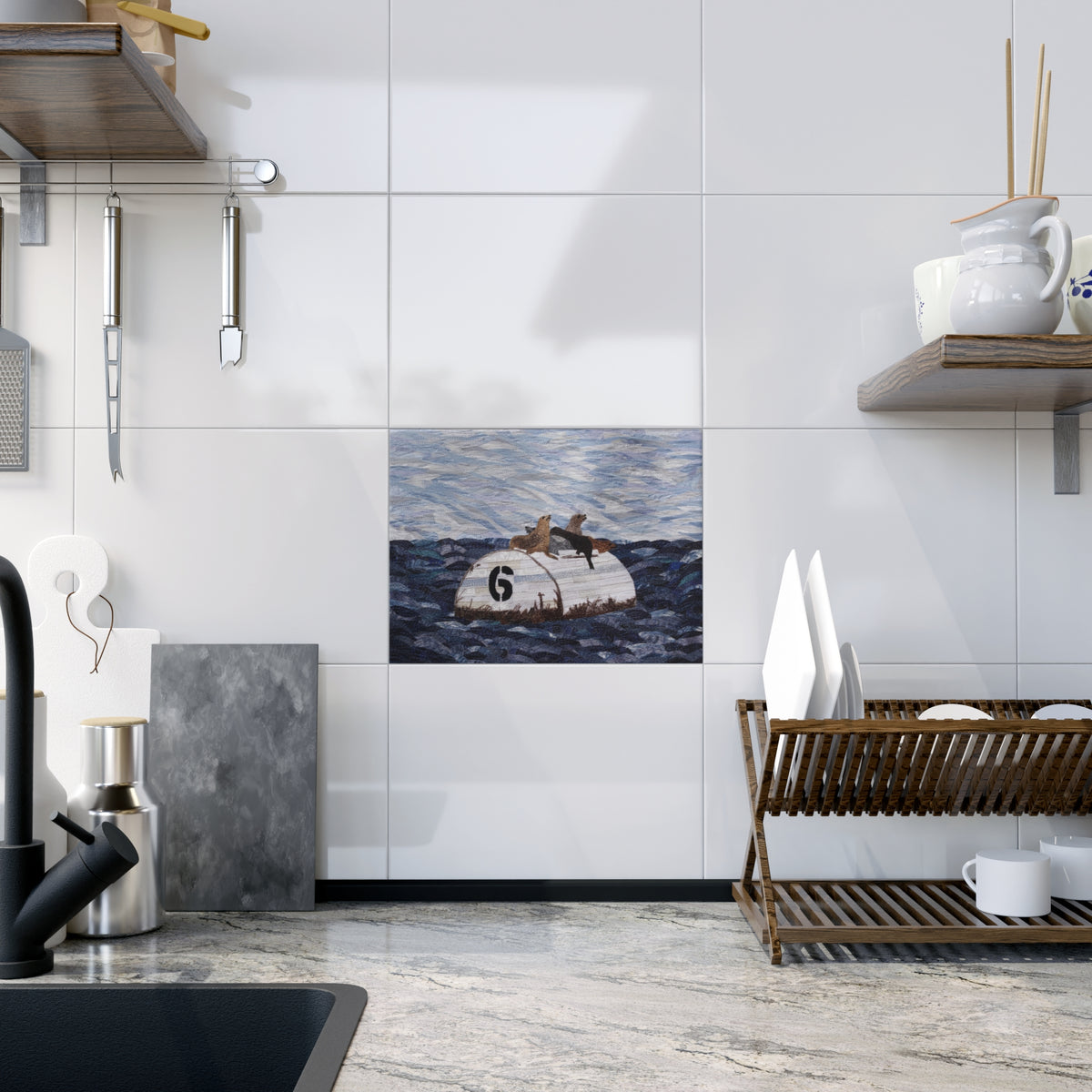 Ceramic Photo Tile - Seals on Buoy Ocean Art Tile - #6 Ocean Avenue