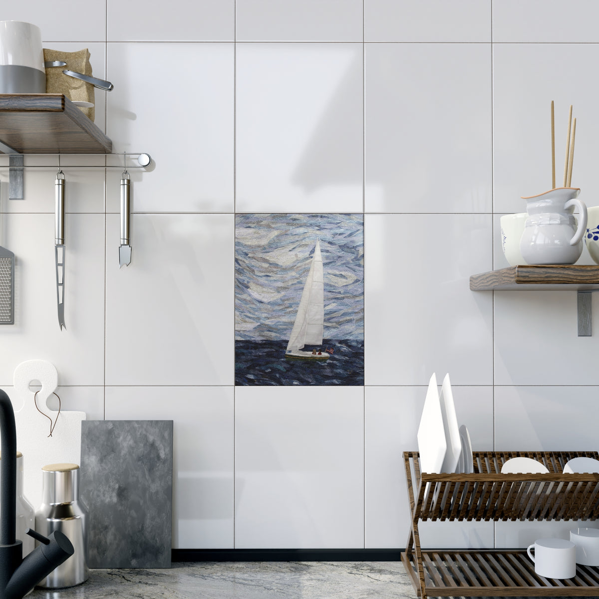 Sailboat Ceramic Photo Tile – Nautical Wall Art Gift - "Perfect Day" reverse