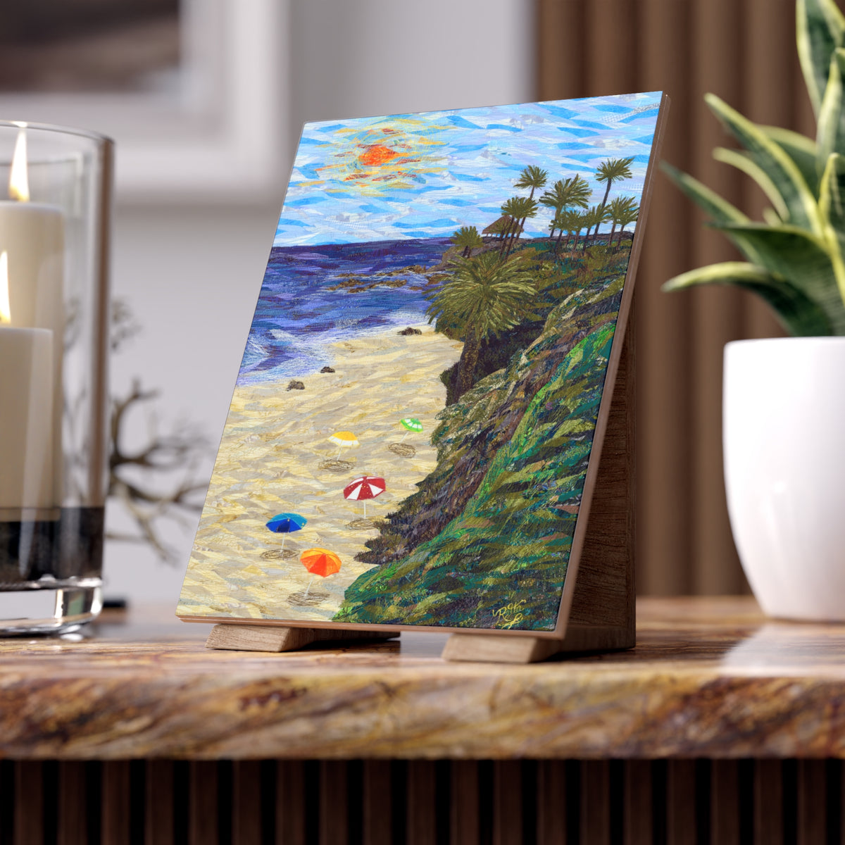 Laguna Beach Cliff Ceramic Photo Tile - Coastal Sunset Scene