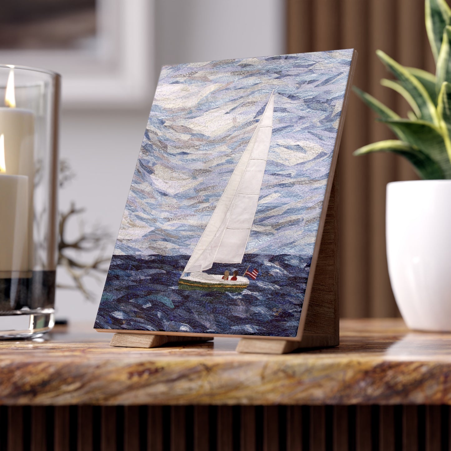 Sailboat Ceramic Photo Tile – Nautical Wall Art Gift - "Perfect Day" reverse