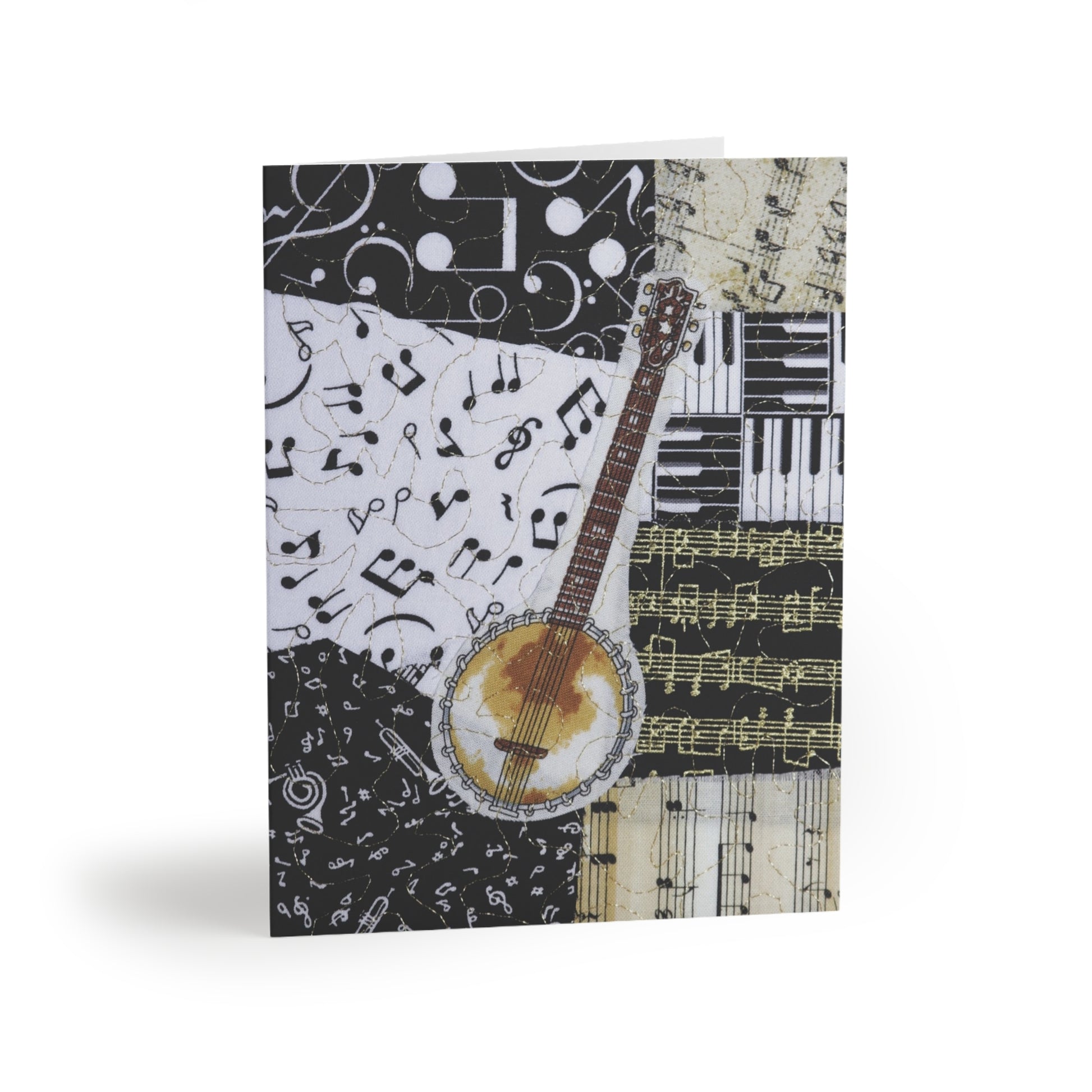 Greeting card with a banjo design on a white background