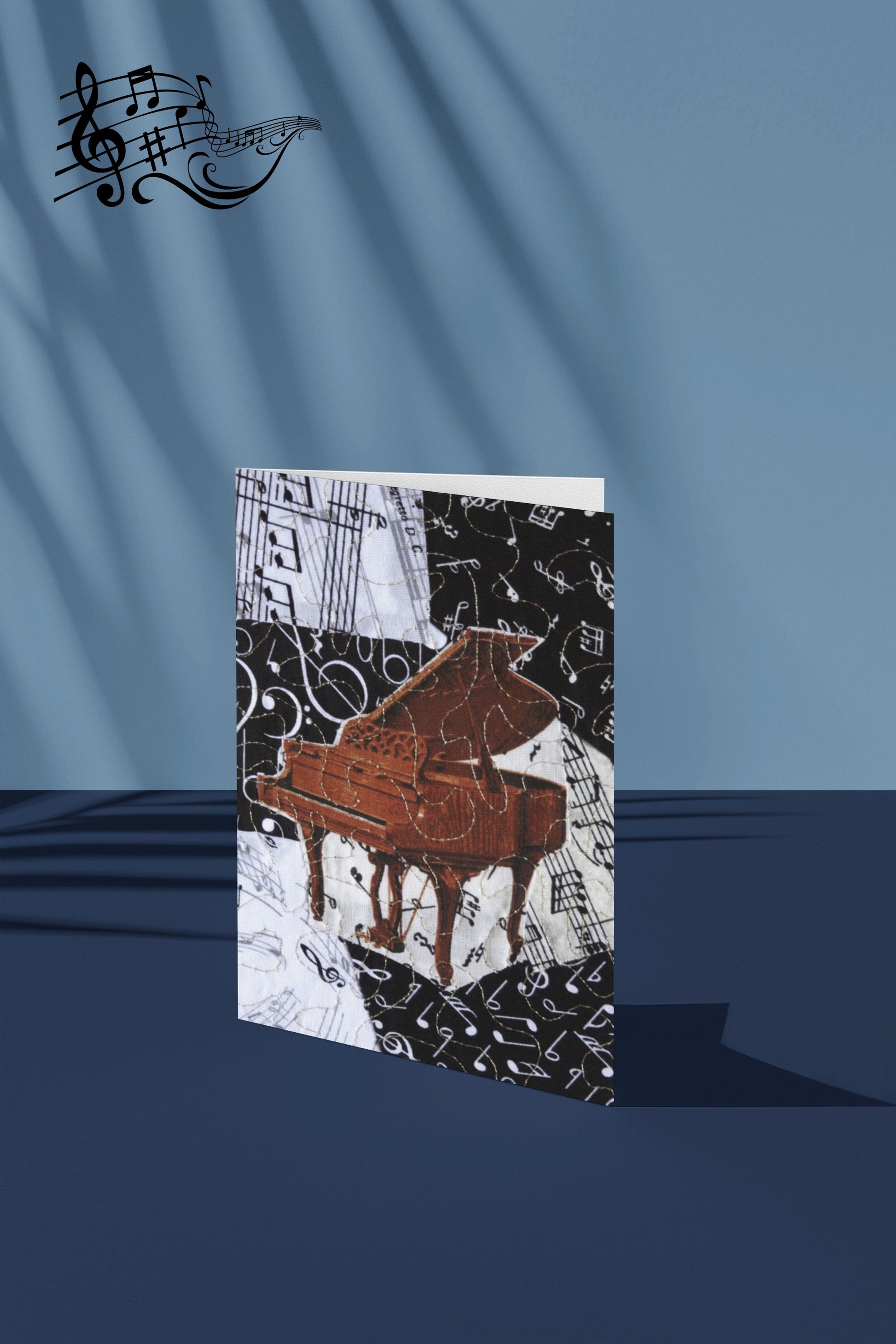 Greeting card with a brown grand piano design