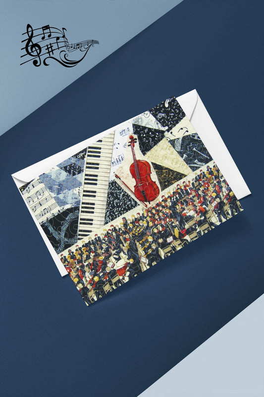 Greeting card with cello and orchestra