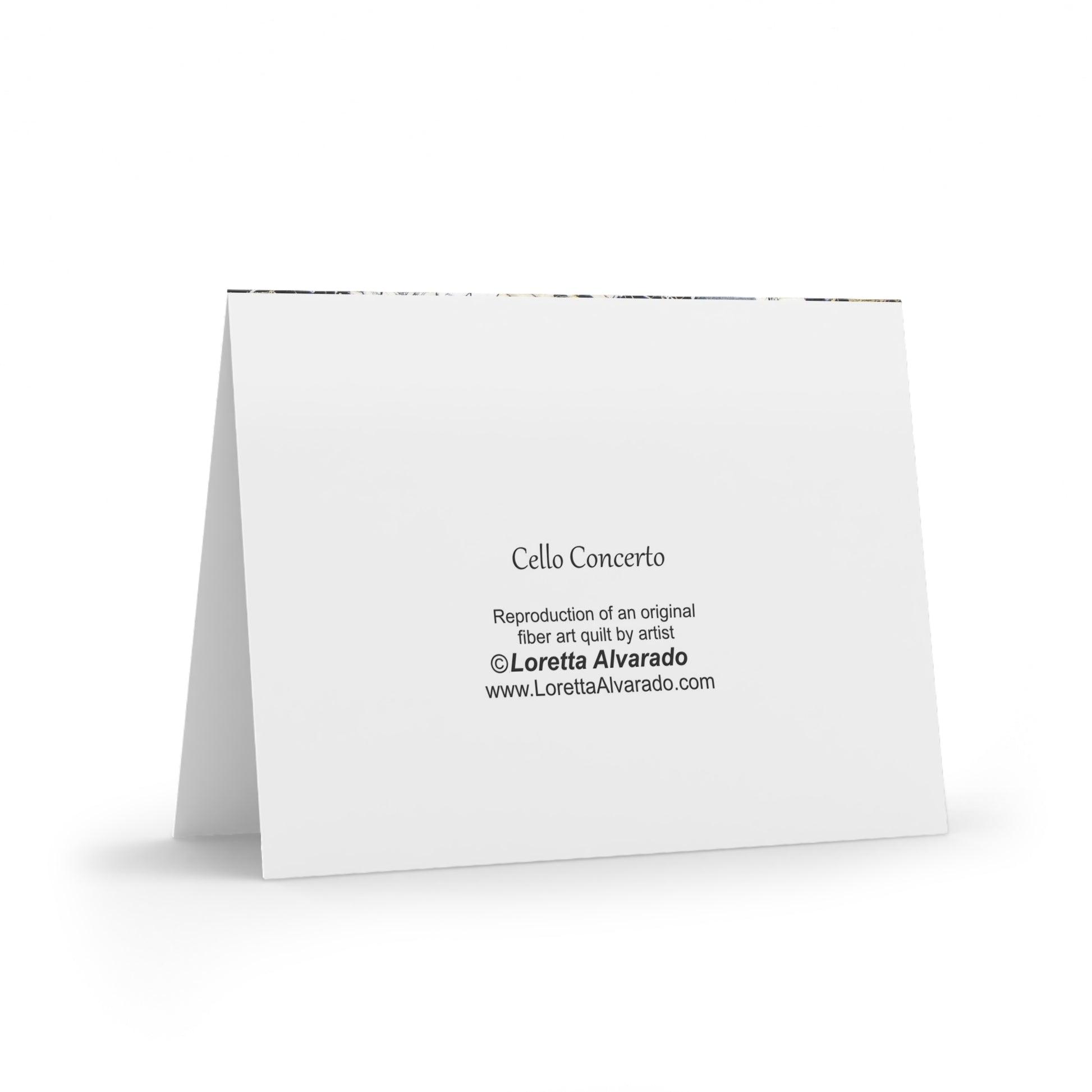 Back of greeting card with cello and orchestra