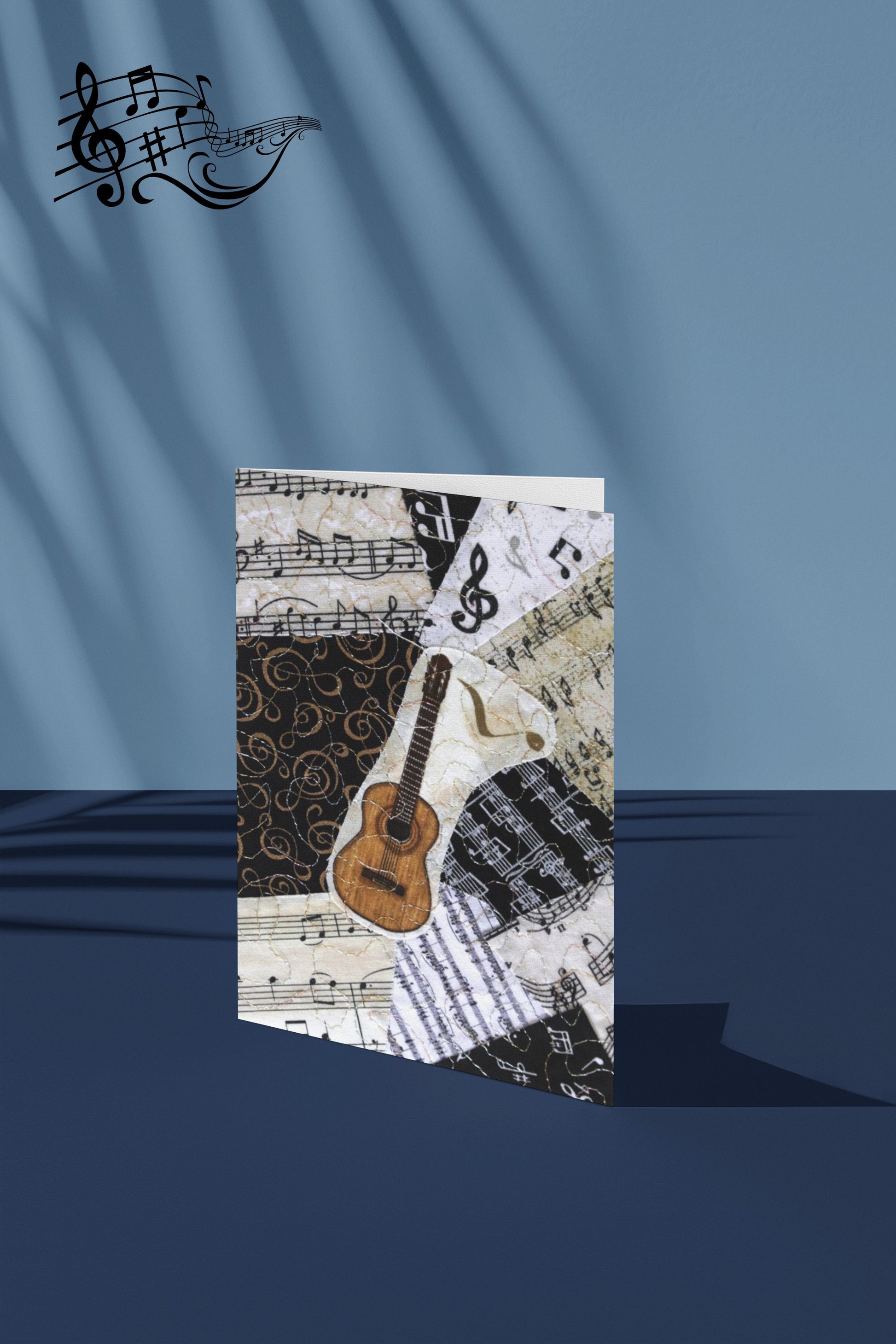 Greeting card with classical guitar and music design