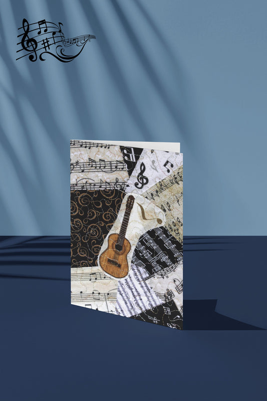 Greeting card with classical guitar and music design