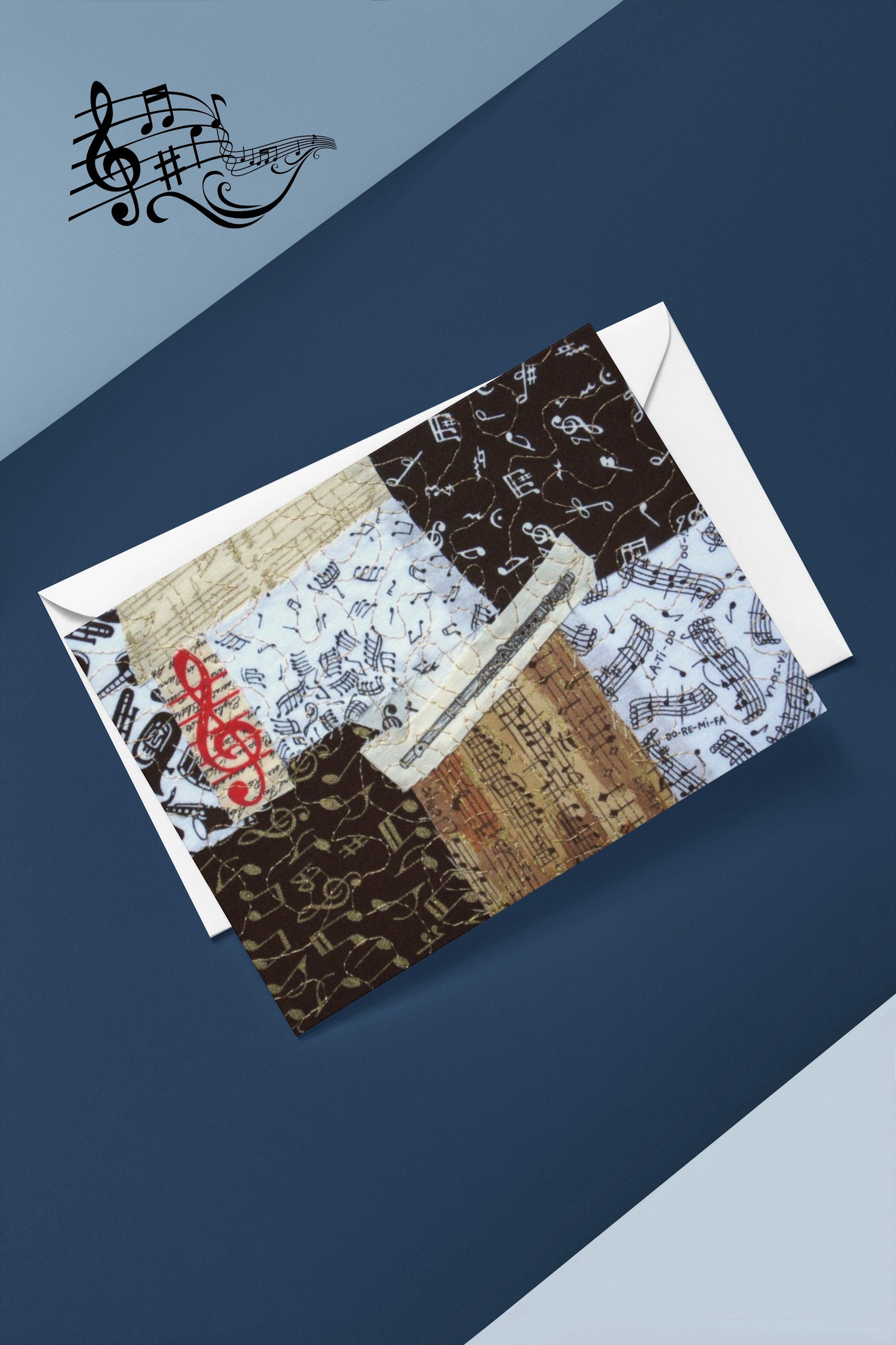 Greeting card with music-themed flute design