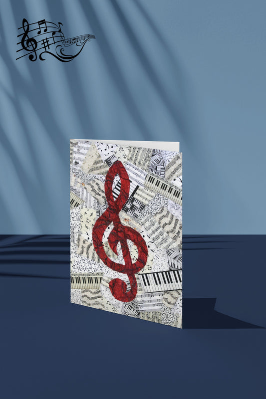 Red Treble Clef - Music Greeting Card